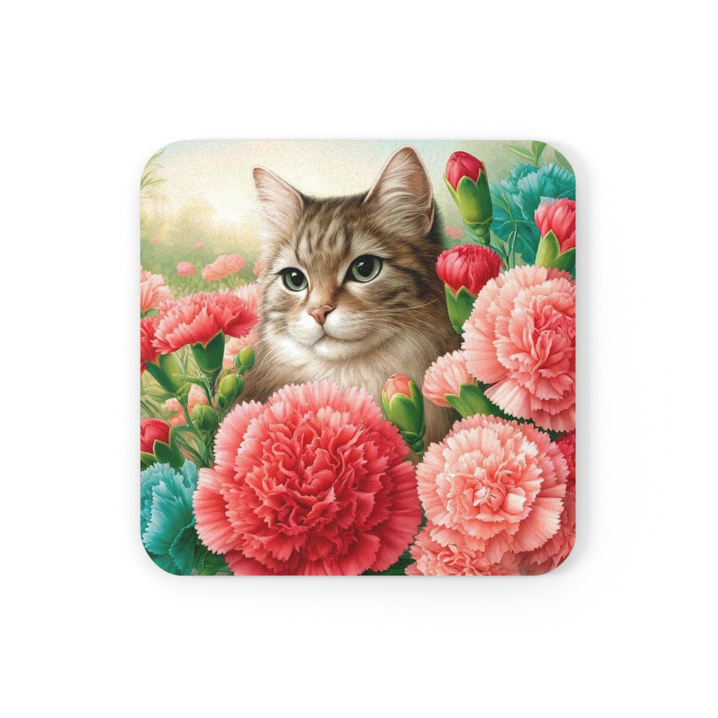 January Birth Flower - Carnation - Cat Lover - Drink Coaster   