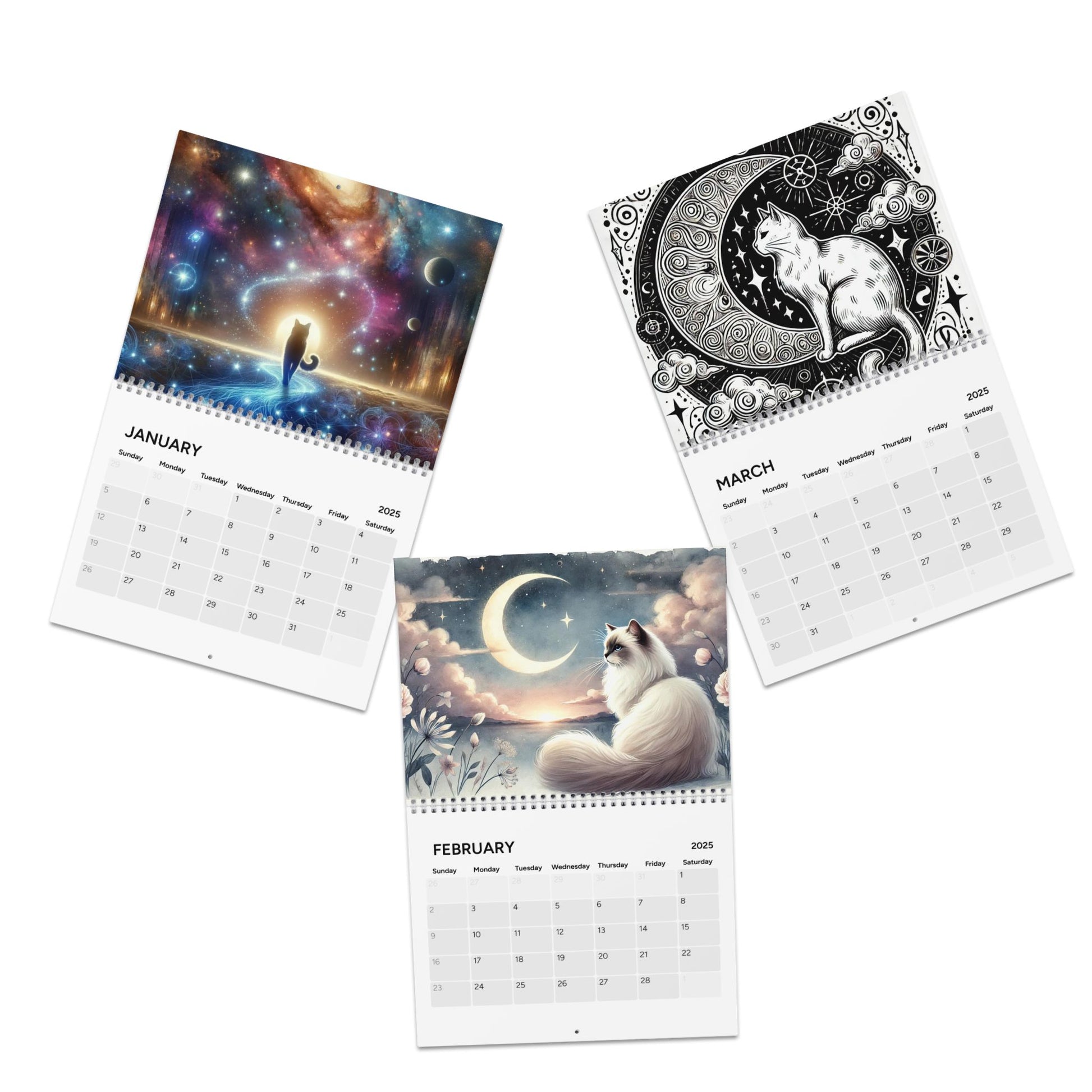 Celestial Cats in the Sky - Sun Moon and Stars - Calendar (2025)   