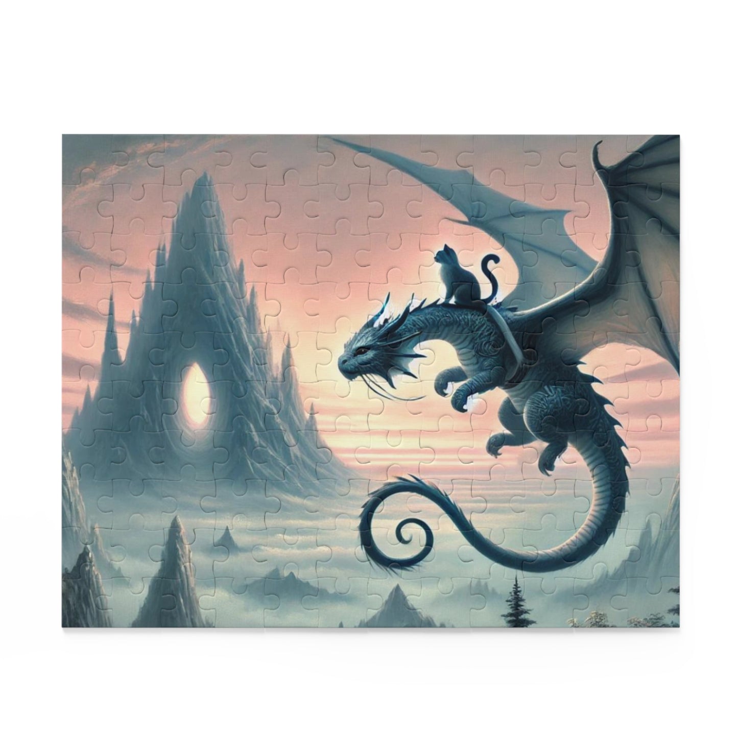 Fantasy Dragon Cave Hunter and Cat Puzzle - Gift 120, 252, or 500 -piece options   