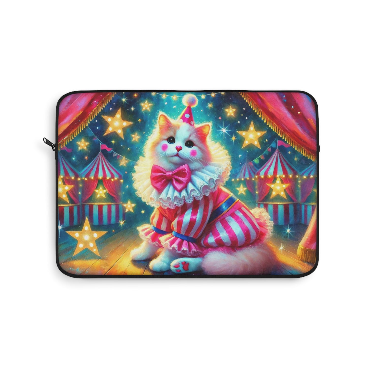 Circus Pink Stripped Cat Clown - Laptop Sleeve   