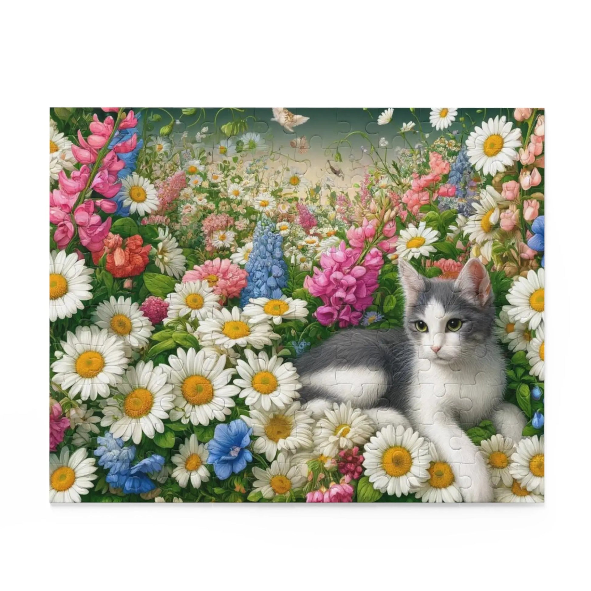 April Birth Flower Puzzle - Daisy & Sweet Pea - Cat Lover Gift - 120- 252- or 500-Piece - Montecore PawPrints