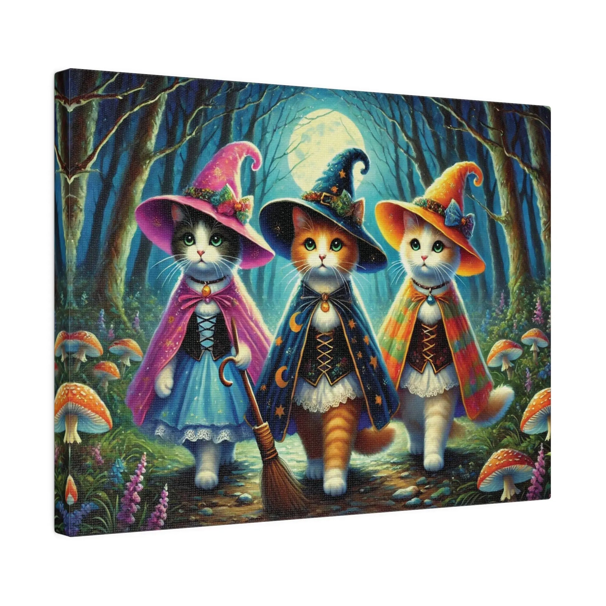 Cat Witches - Halloween Decor - Matte Canvas, Stretched   