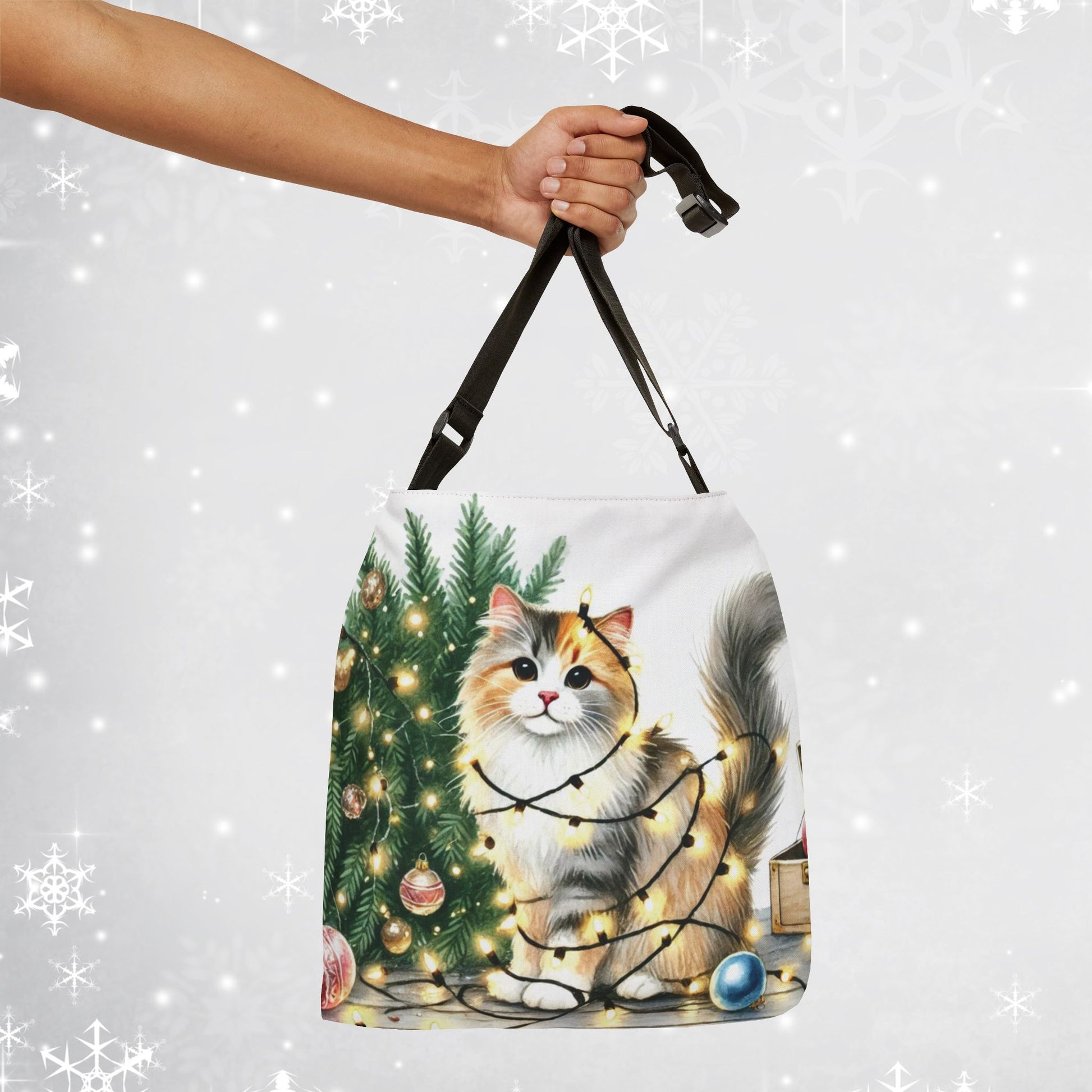 Kitty Christmas Lights - Cat Lover - Adjustable Strap Tote Bag   