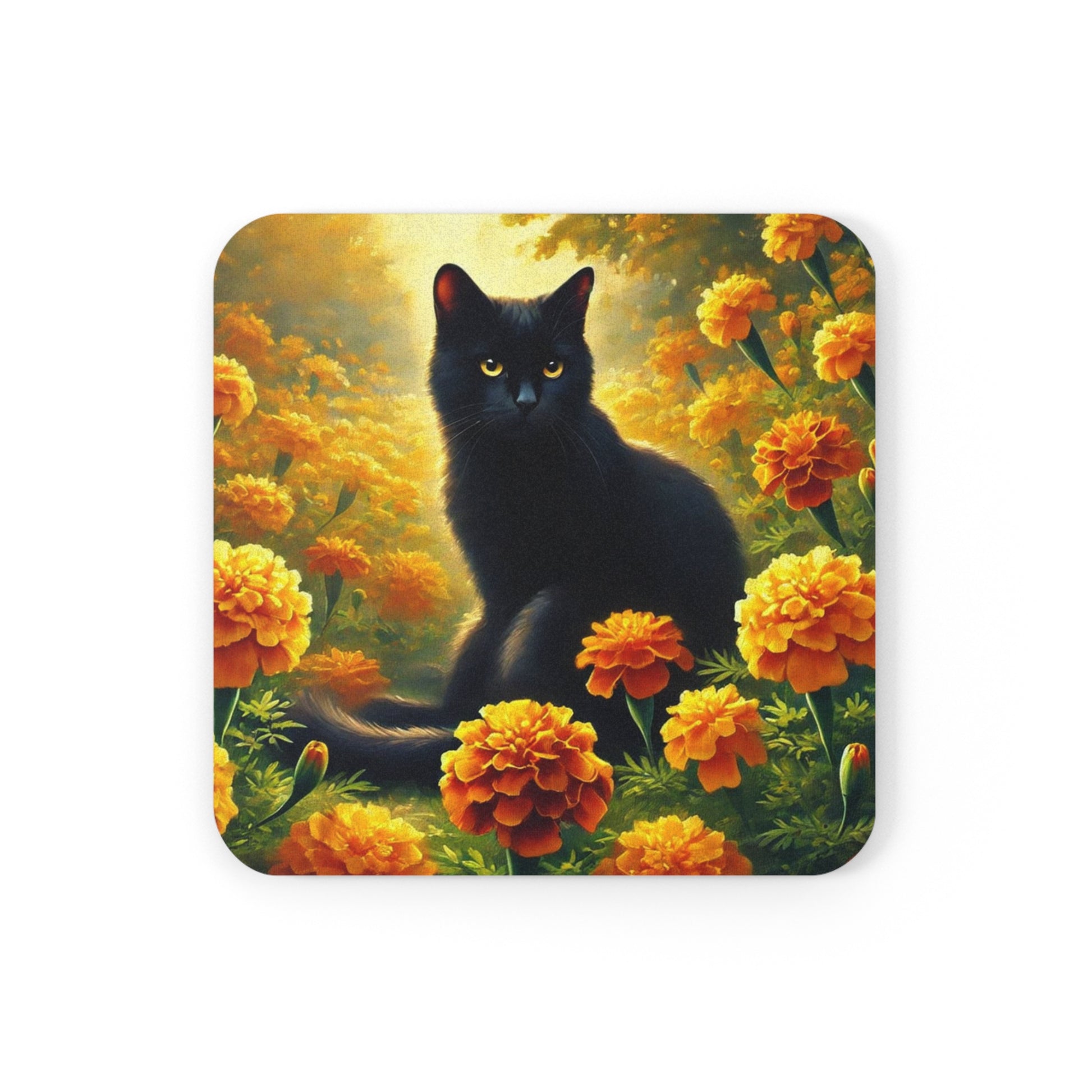 October Birth Flower - Marigold - Cat Lover Coaster   