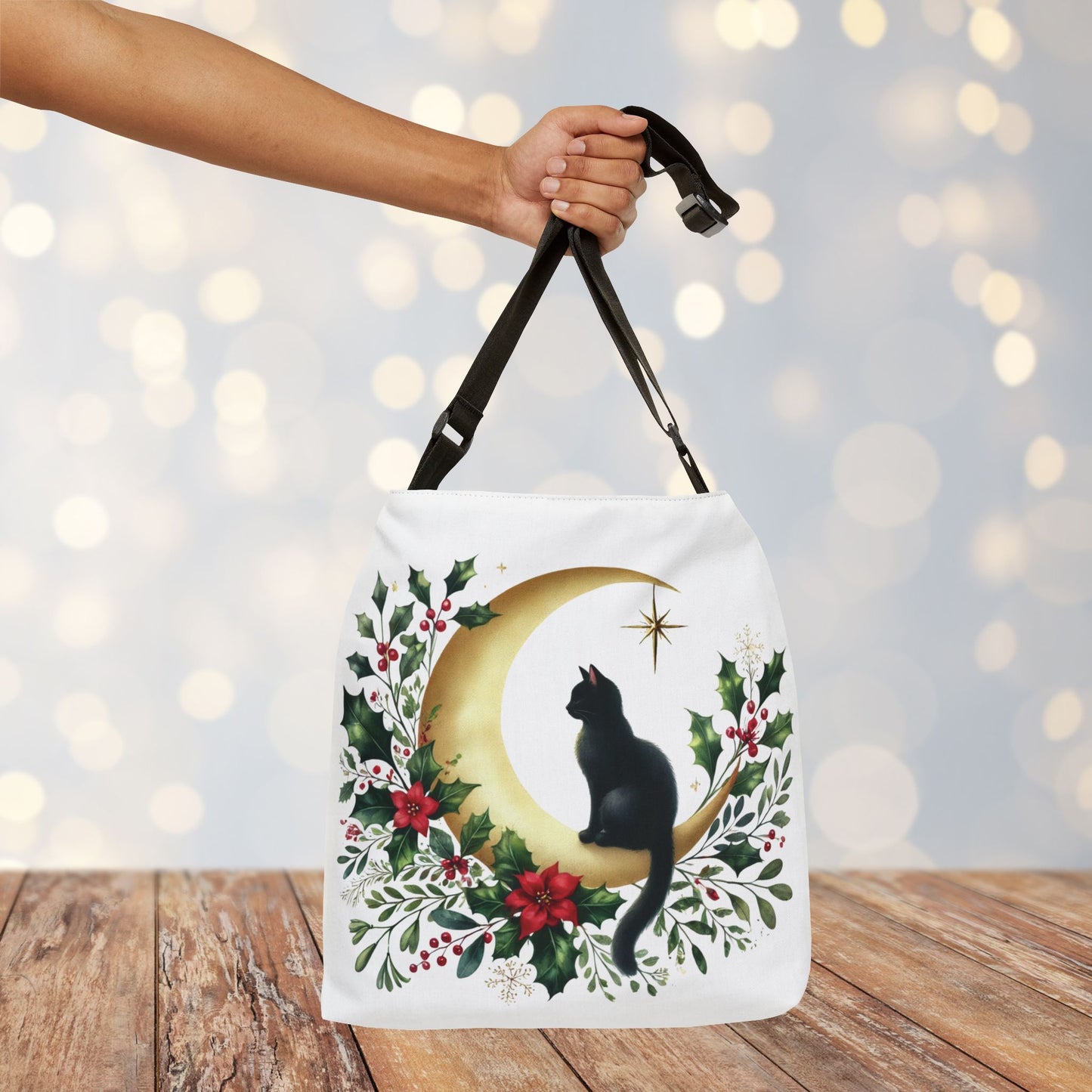 Winter Moon - Cat Lover - Adjustable Strap Tote Bag   