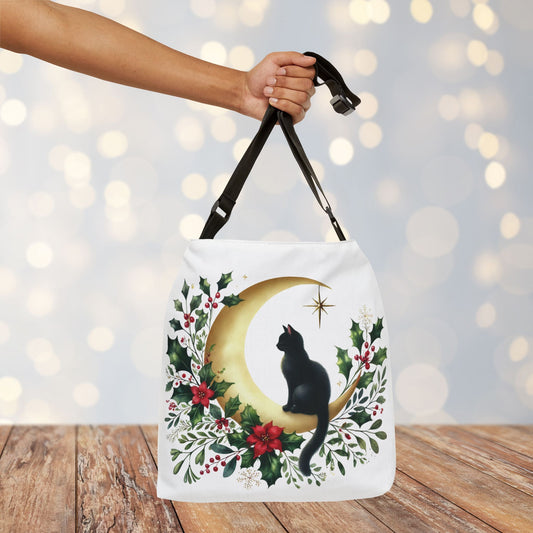 Winter Moon - Cat Lover - Adjustable Strap Tote Bag   