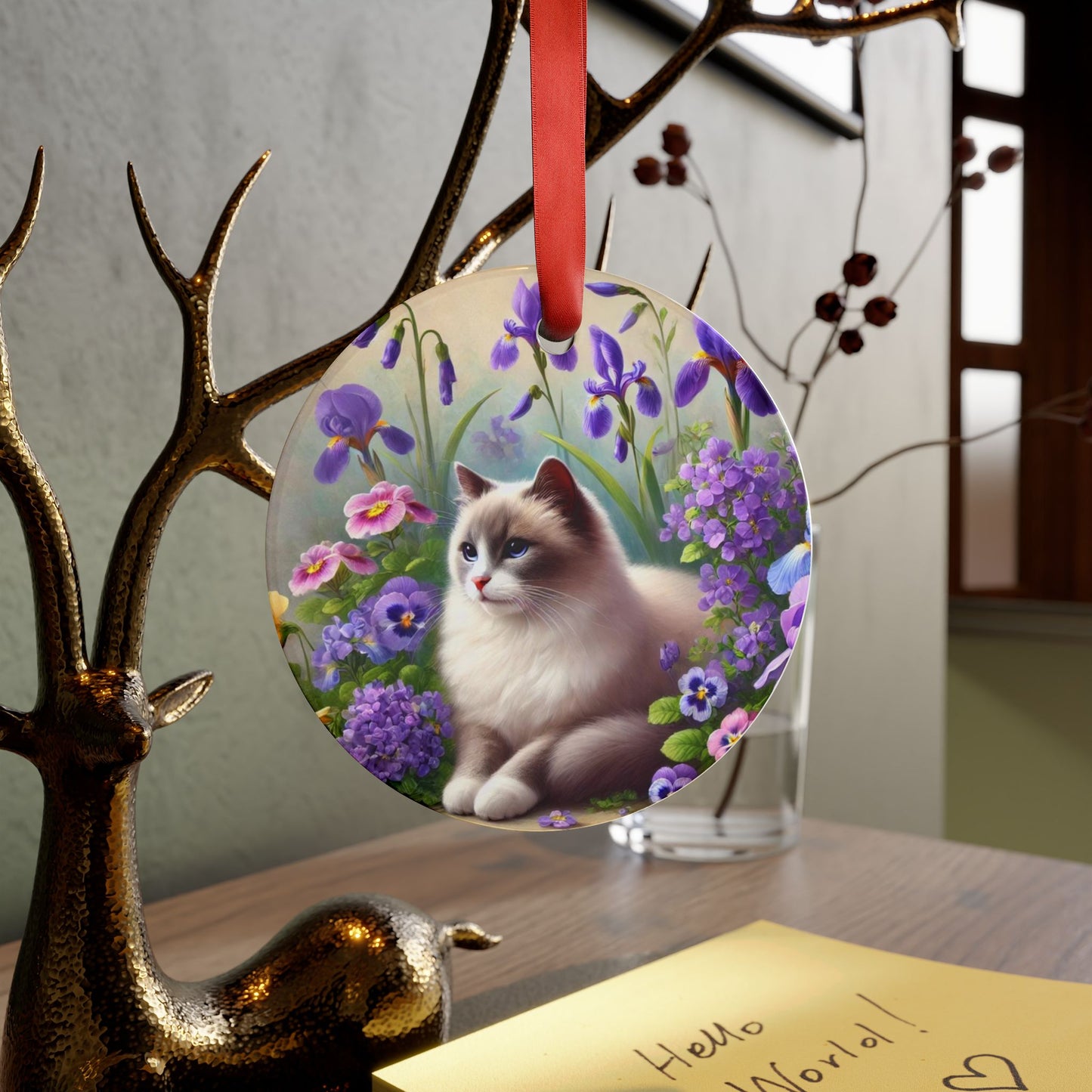 February Birth Flower - Cat Lover - Ornament   