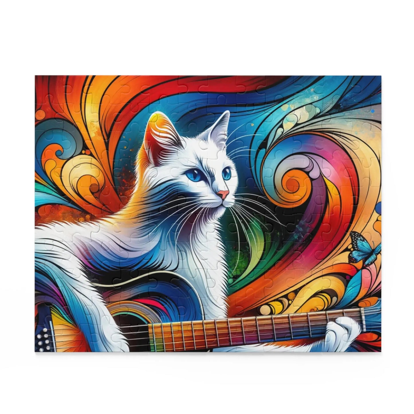 Guitar Cat Rainbow Kaleidoscope  - Cat Lover Jigsaw Puzzle (120, 252, 500-Piece) - Montecore PawPrints