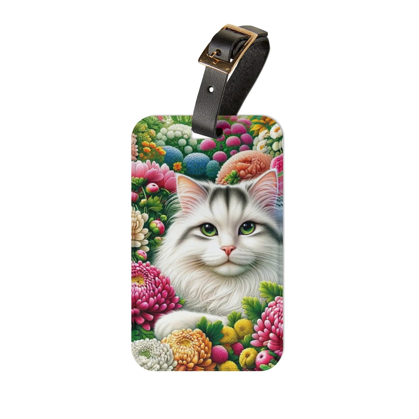 November Birth Flower - Chrysanthemum and Peony - Cat Lover - Luggage Tag - Montecore PawPrints