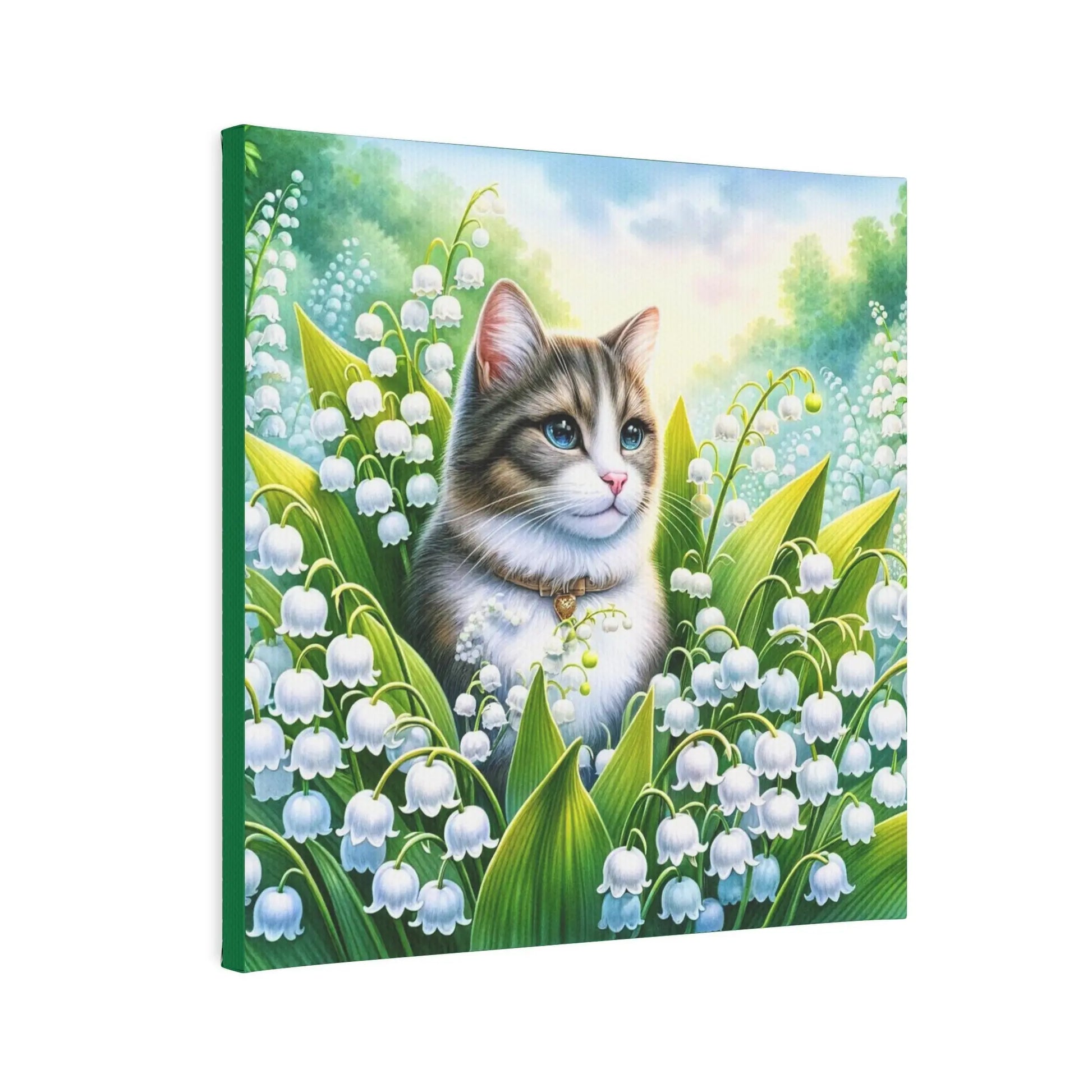 May Birthday Lilly of the Valley Cat Lover Wall Art Decor - Great Birthday Gift - 8x8 Canvas Tile Print - Montecore PawPrints