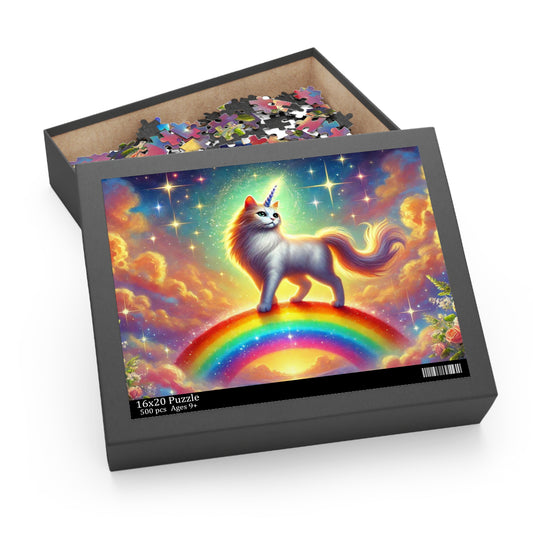 Magic Rainbow Bridge Caticorn Puzzle - Cat Unicorn Gift 120, 252, or 500 -piece options   