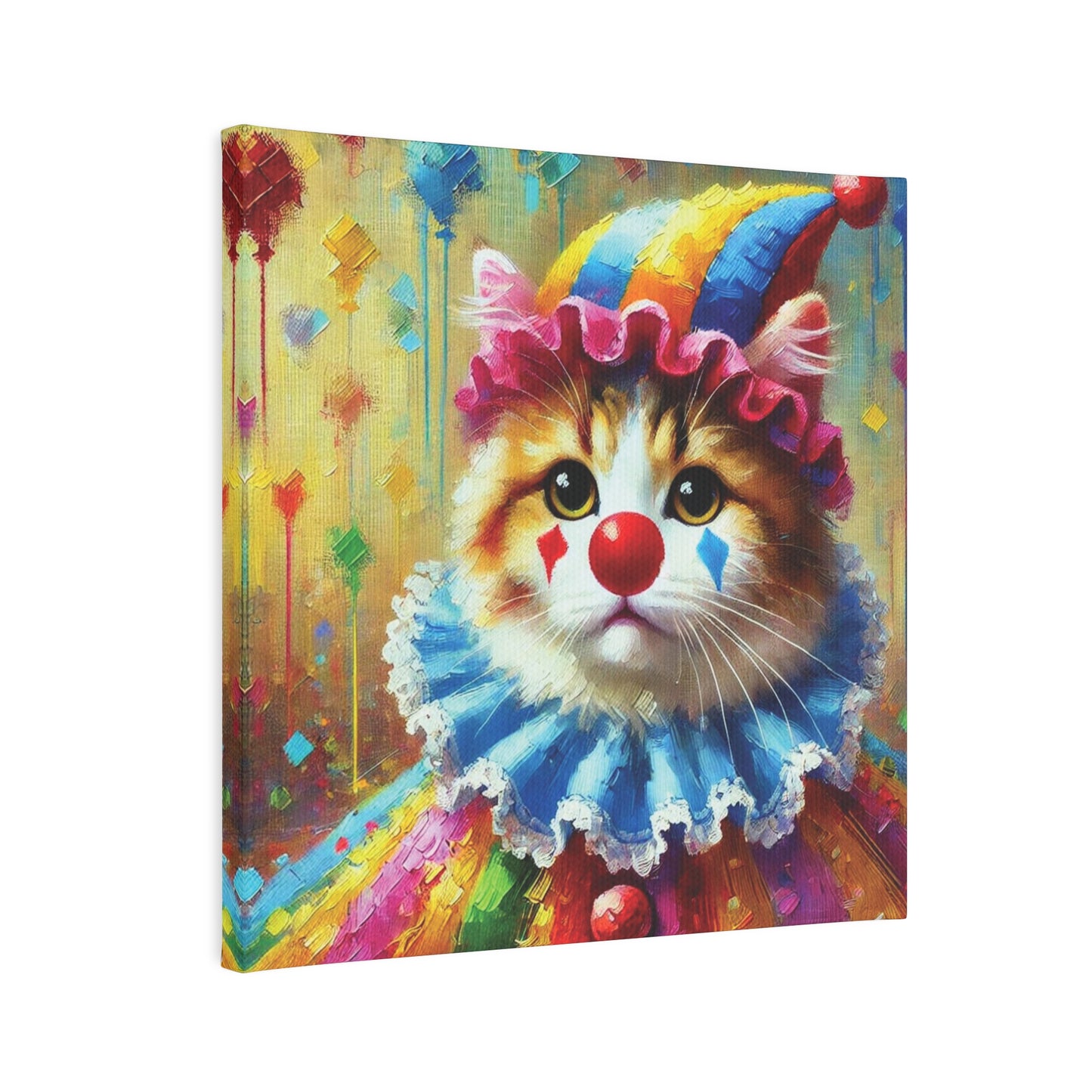 Cat Clown Rainbow Circus Cone Hat - Wall Art Decor 8x8   