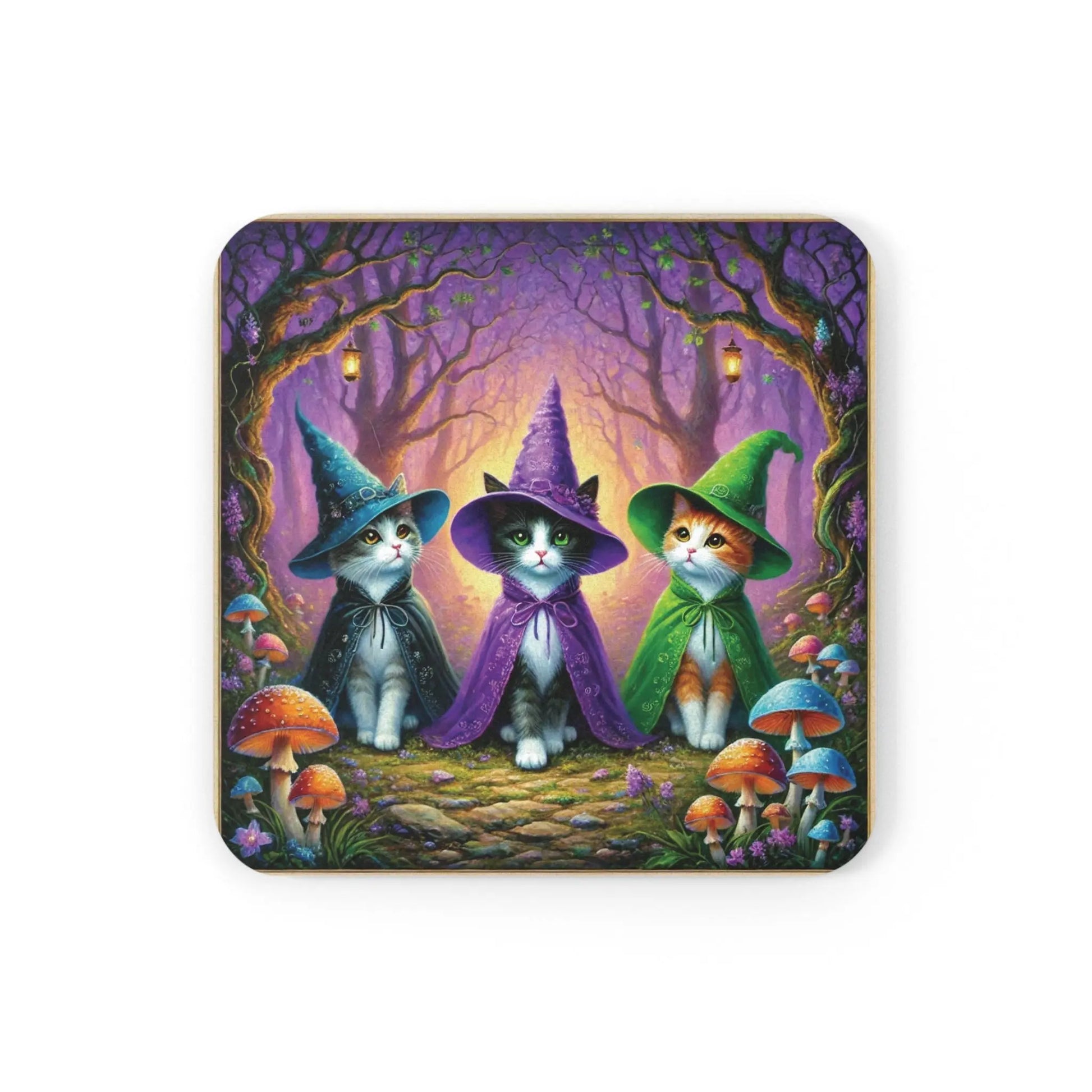 Halloween Decor - Cat Witches - High Gloss Drink Coaster   