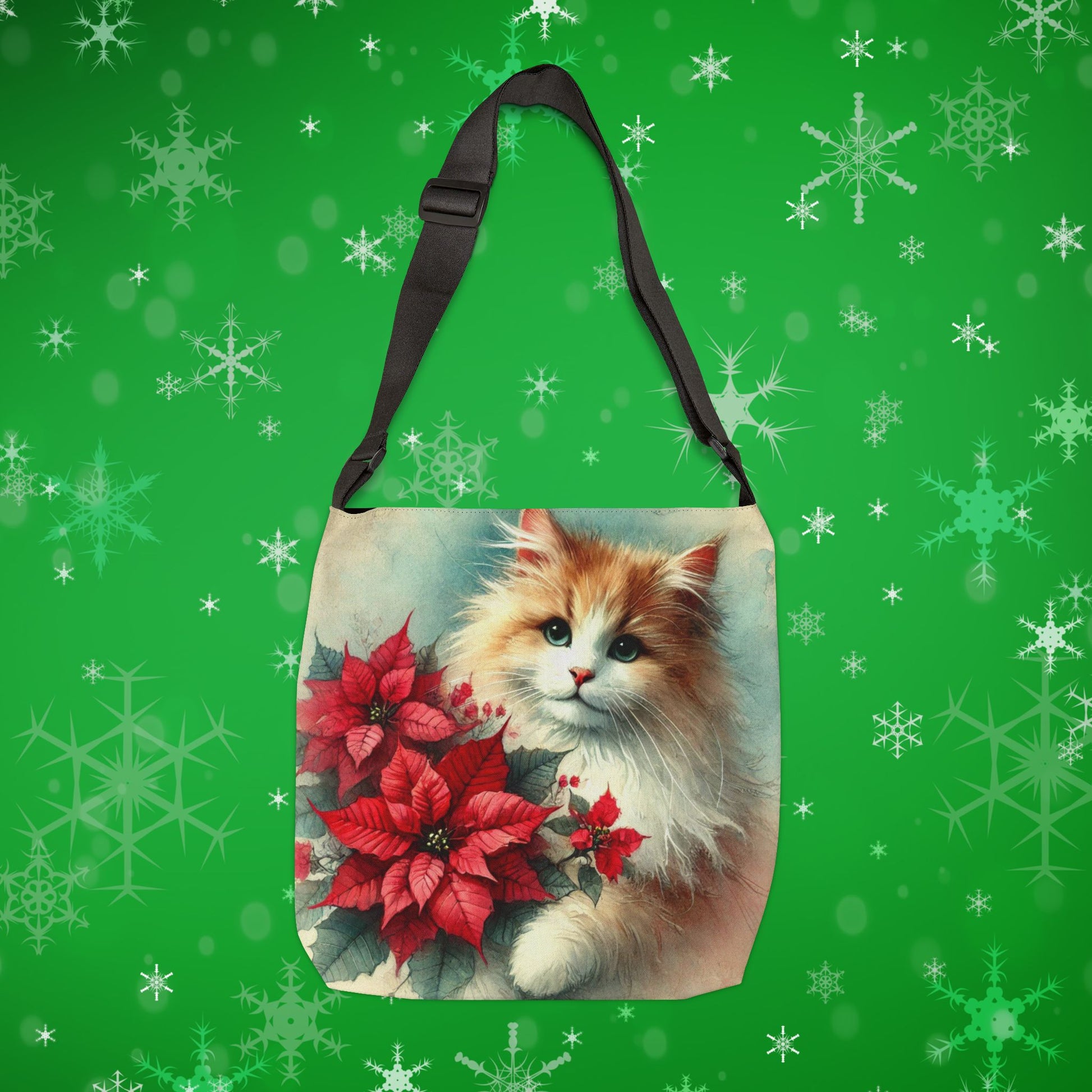 Poinsettia Bouquet - Cat Lover - Adjustable Strap Tote Bag   