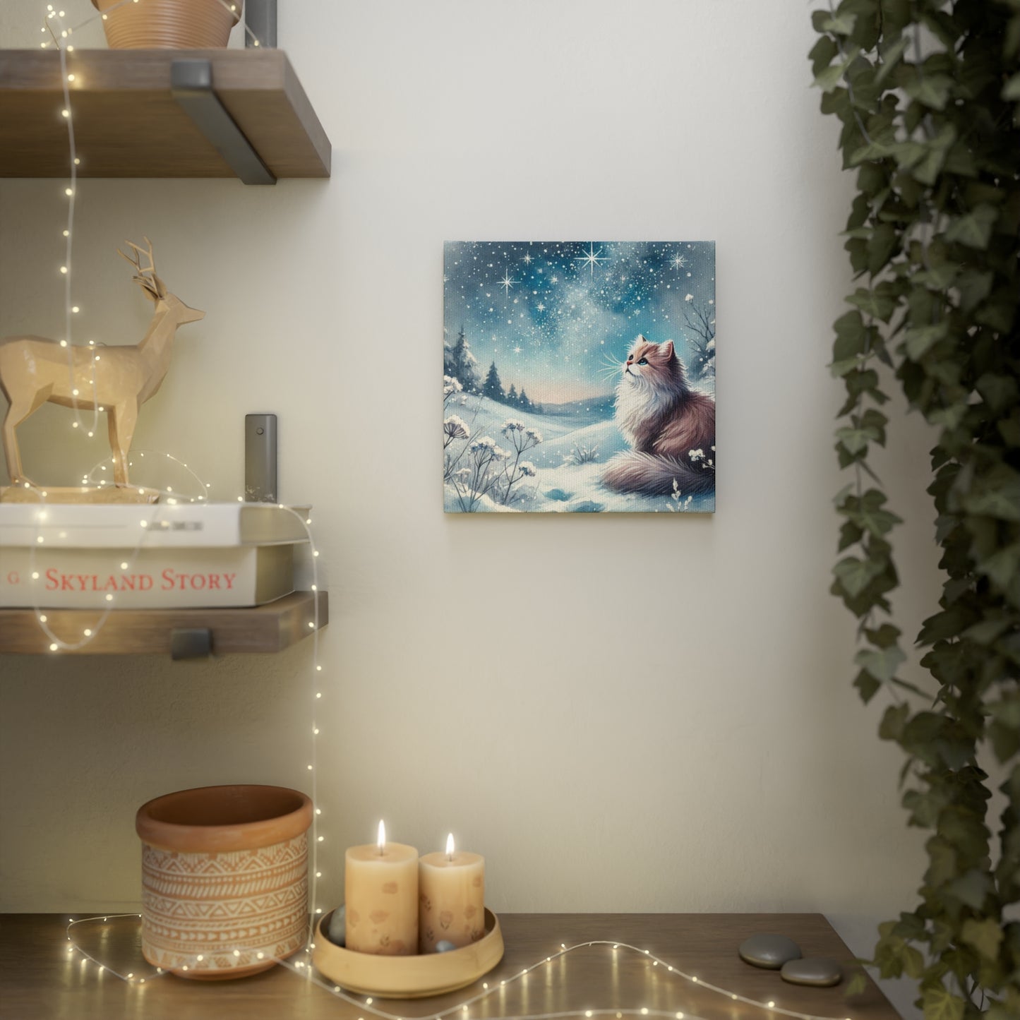 Winter Star Gazing - Cat Lover - Wall Art Decor   