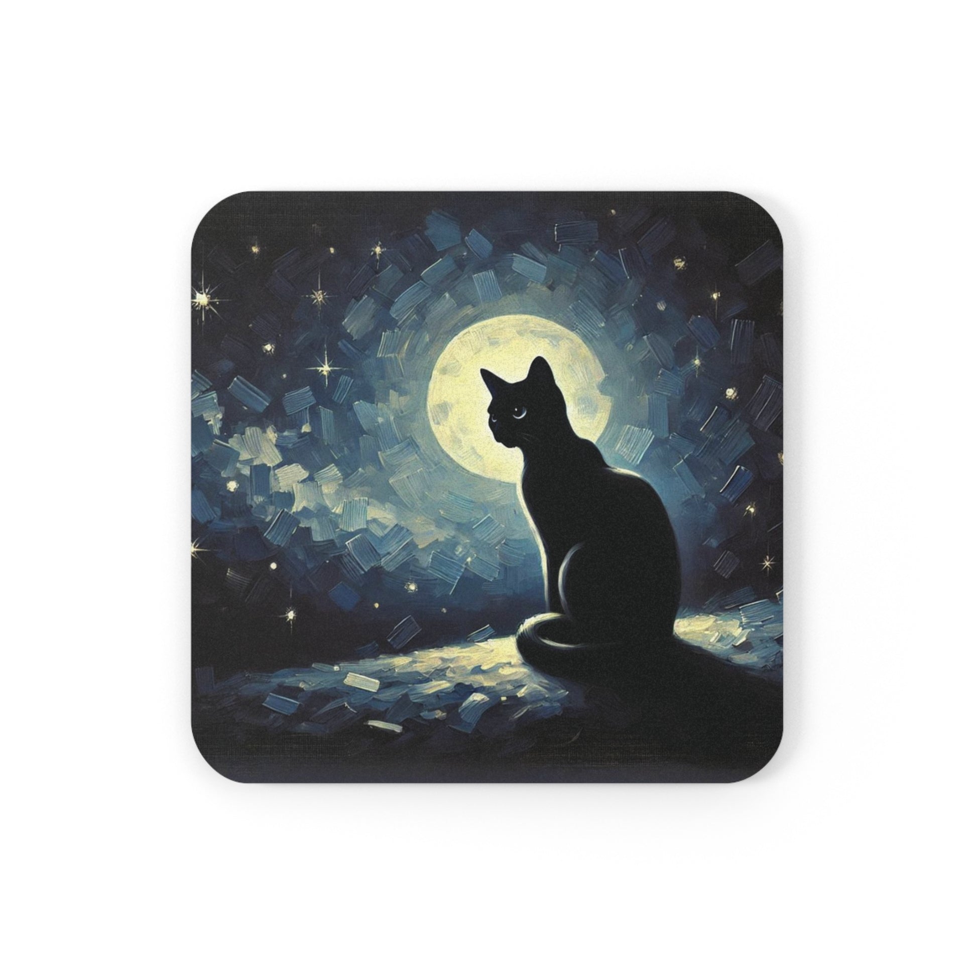 Black Cat - Full Moon - Cork Back Coaster   