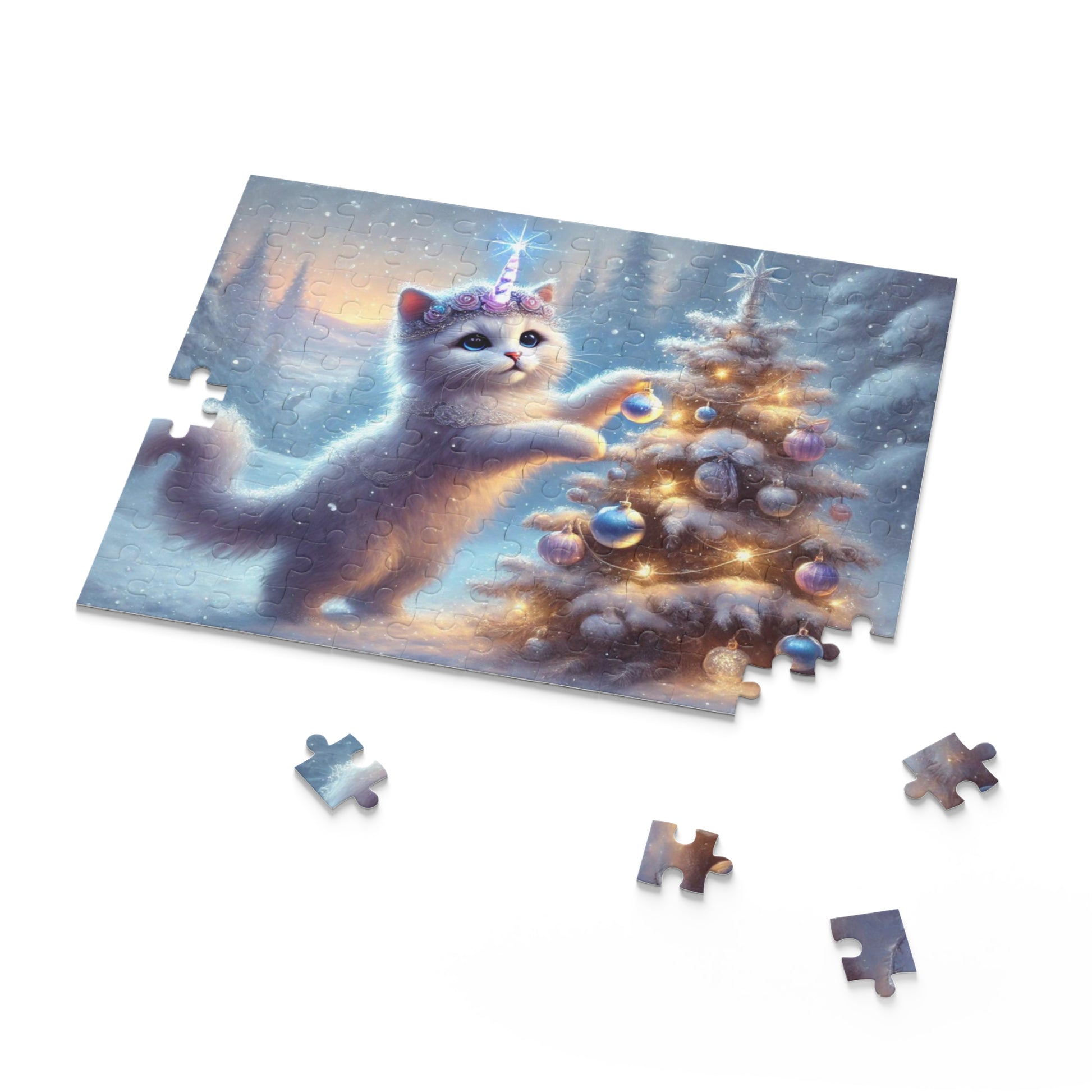 Winter Magic Caticorn Puzzle - Cat Unicorn Gift 120, 252, or 500 -piece options   