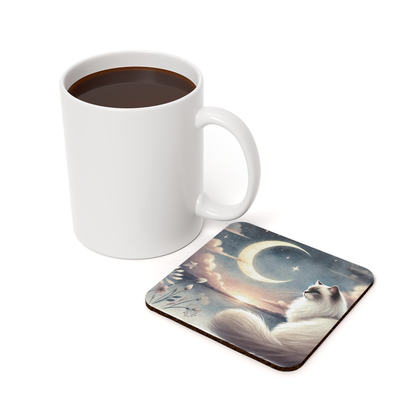 Celestial Moon - Cat Lover Ragdoll - High Gloss Drink Coaster   