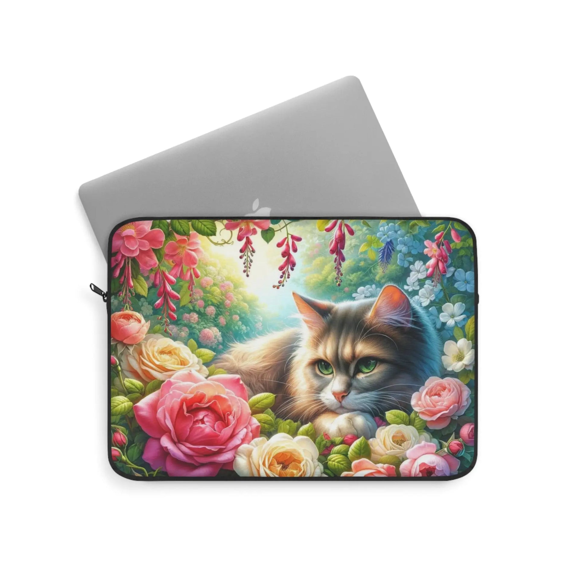 June Birth Flower - Roses and Honeysuckle - Cat Lover - Laptop Sleeve   