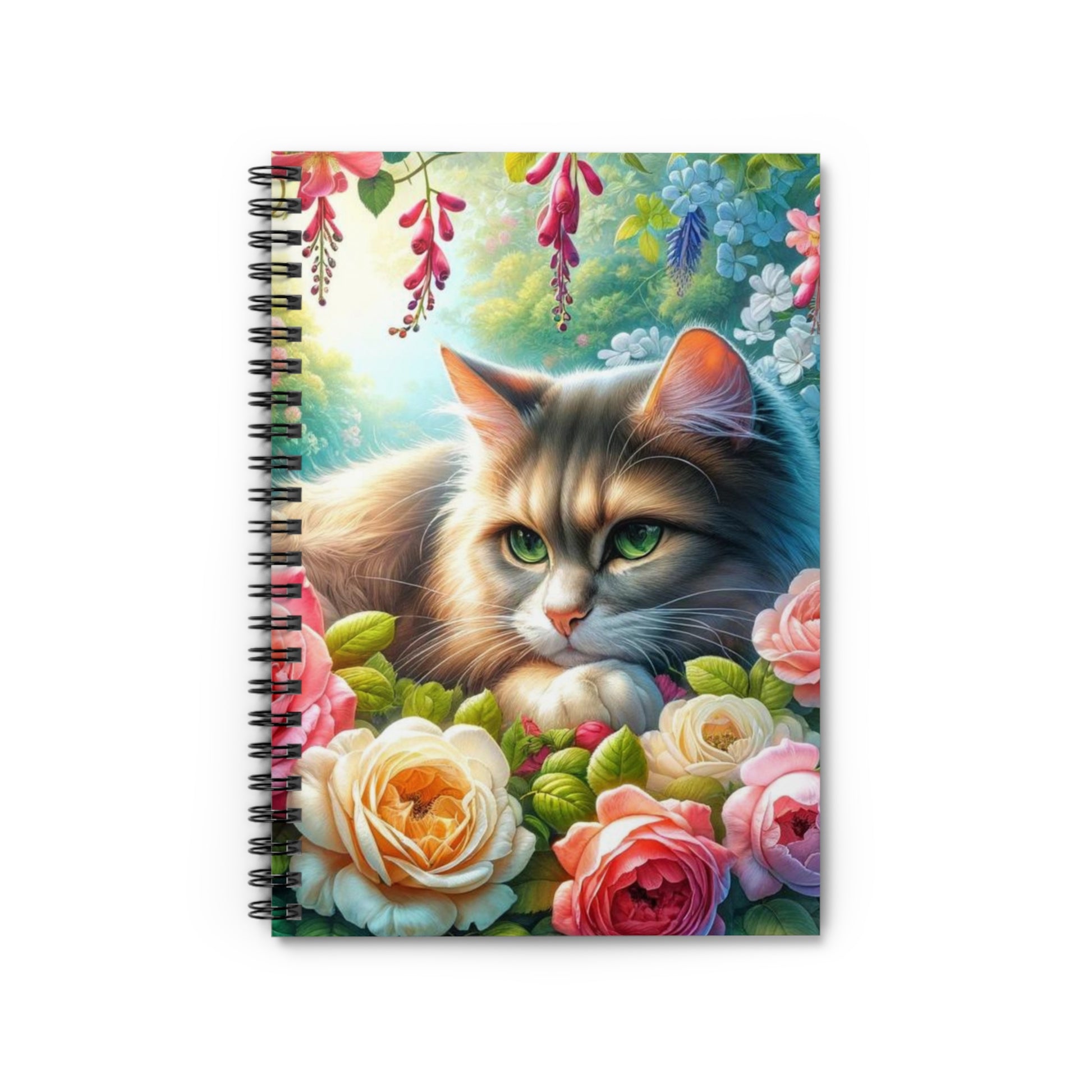 June Birth Flower - Rose - Cat Lover -Spiral Notebook - Ruled Line   