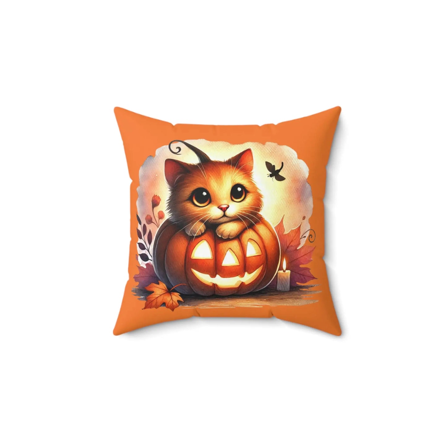 Kitten Jack-O-Lantern - Halloween Spun Polyester Square Pillow   