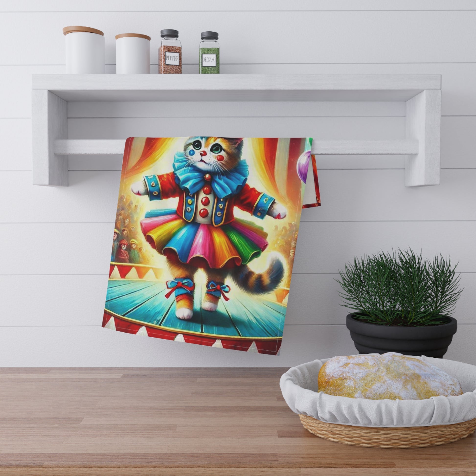 Circus Cat Clown Performer - Kitchen Tea Towel   