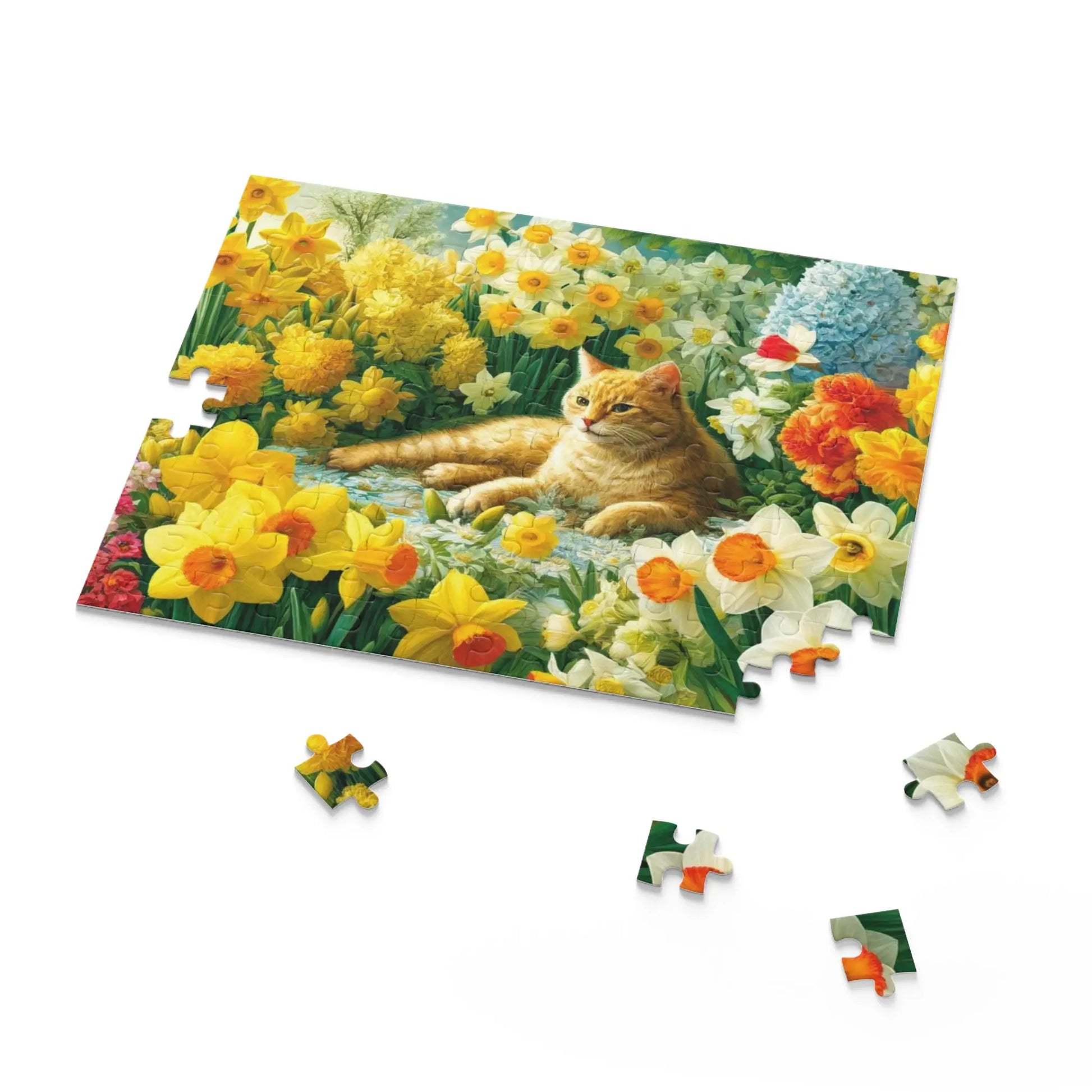 March Birth Flower Puzzle -Daffodils and Narcissus - Cat Lover Gift -  120- 252- or 500-Piece - Montecore PawPrints