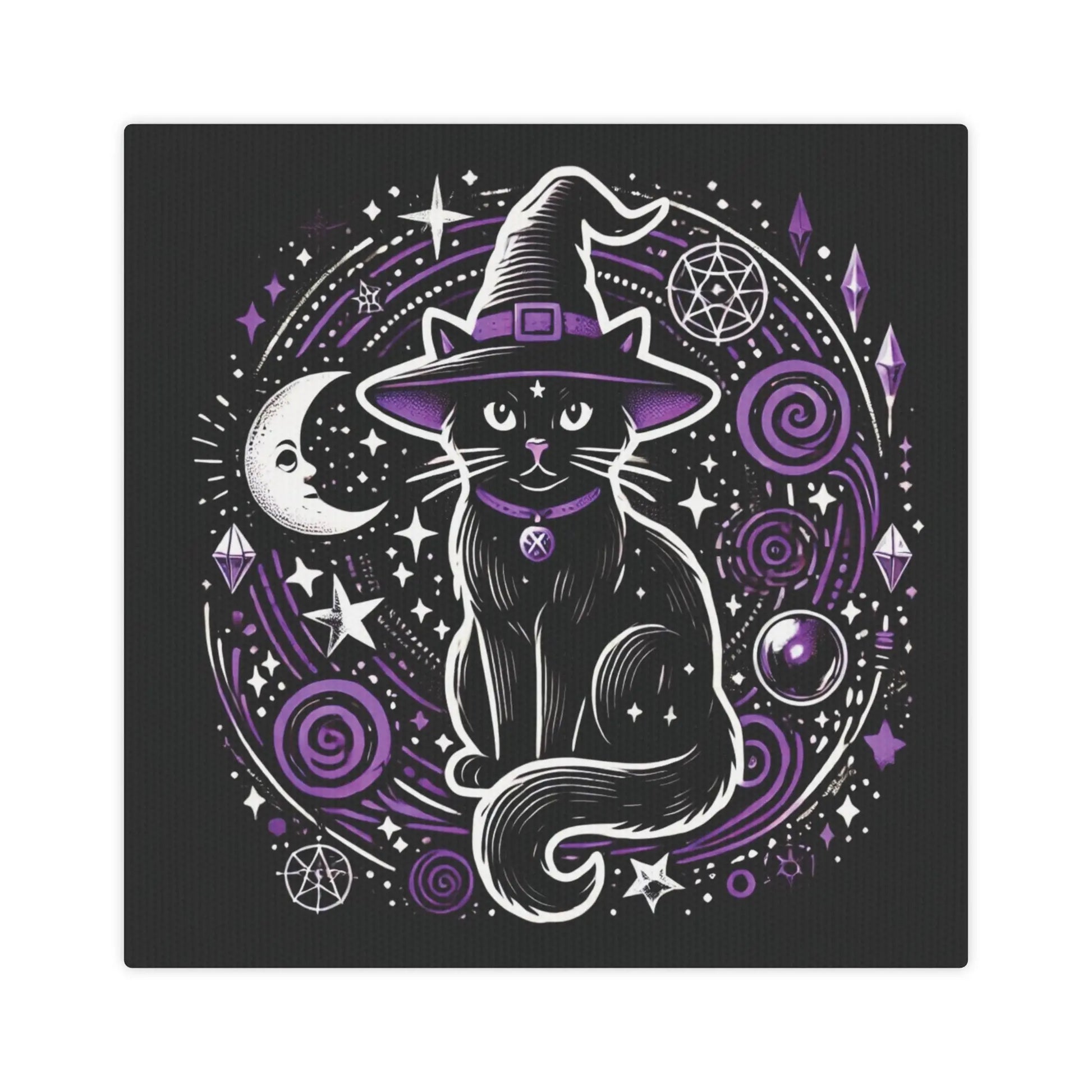 Cat Witch - Purple and Black - Wall Art Decor 8x8   