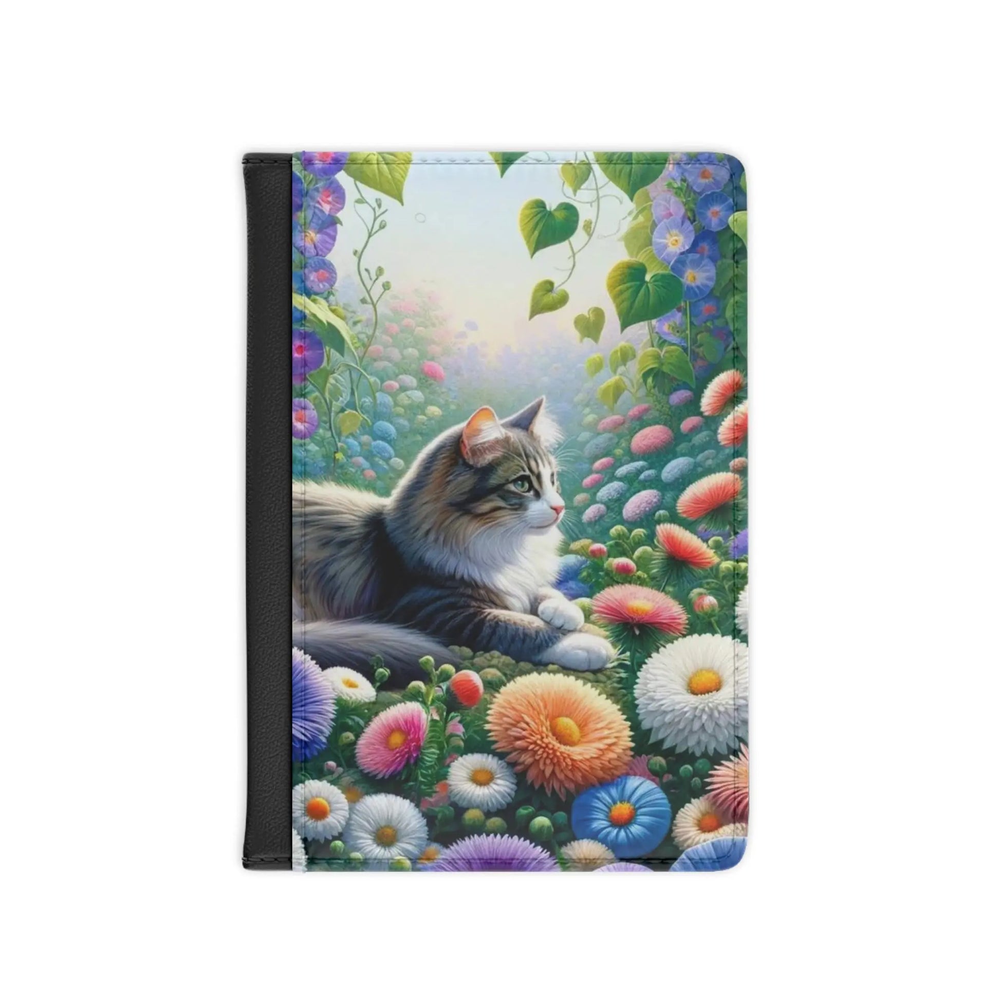 September Birth Flower - Asters and Morning Glories.- Cat Lover - Passport Cover - Montecore PawPrints