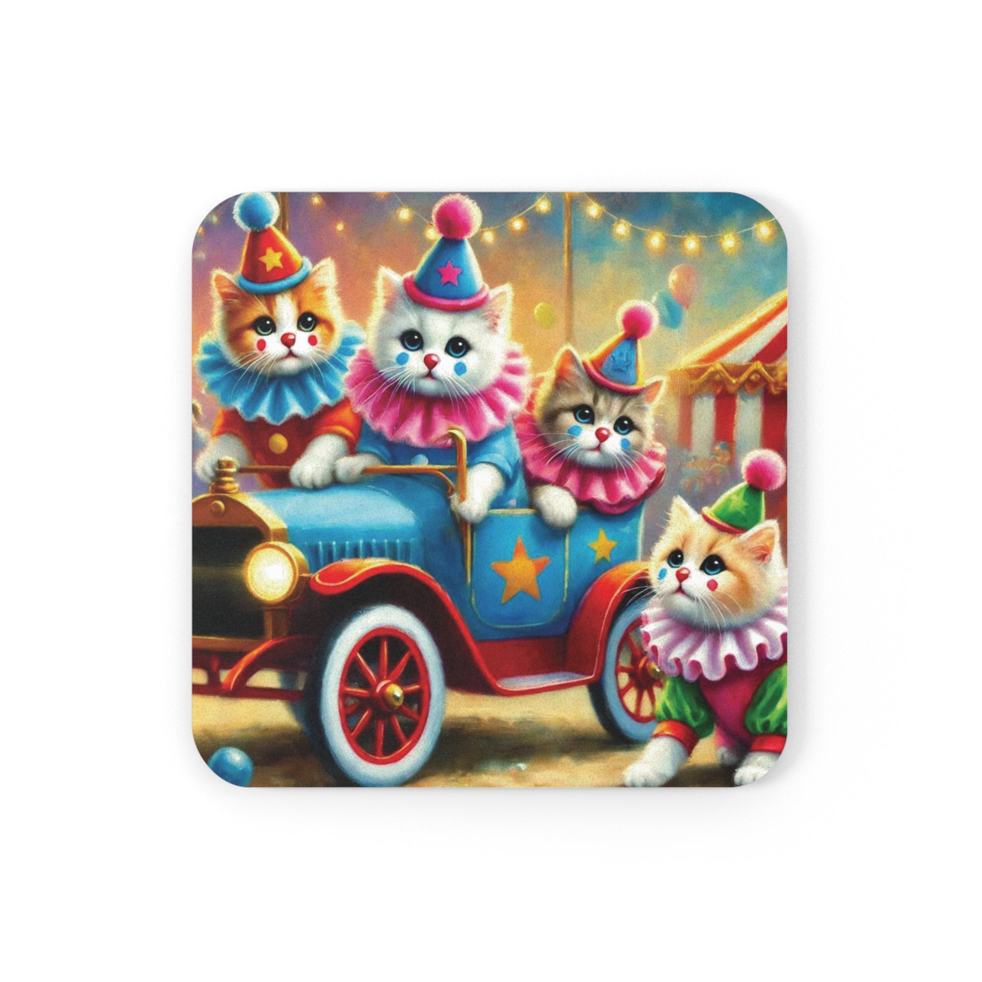 Cat Circus Clown Car - High Gloss Drink Coaster   