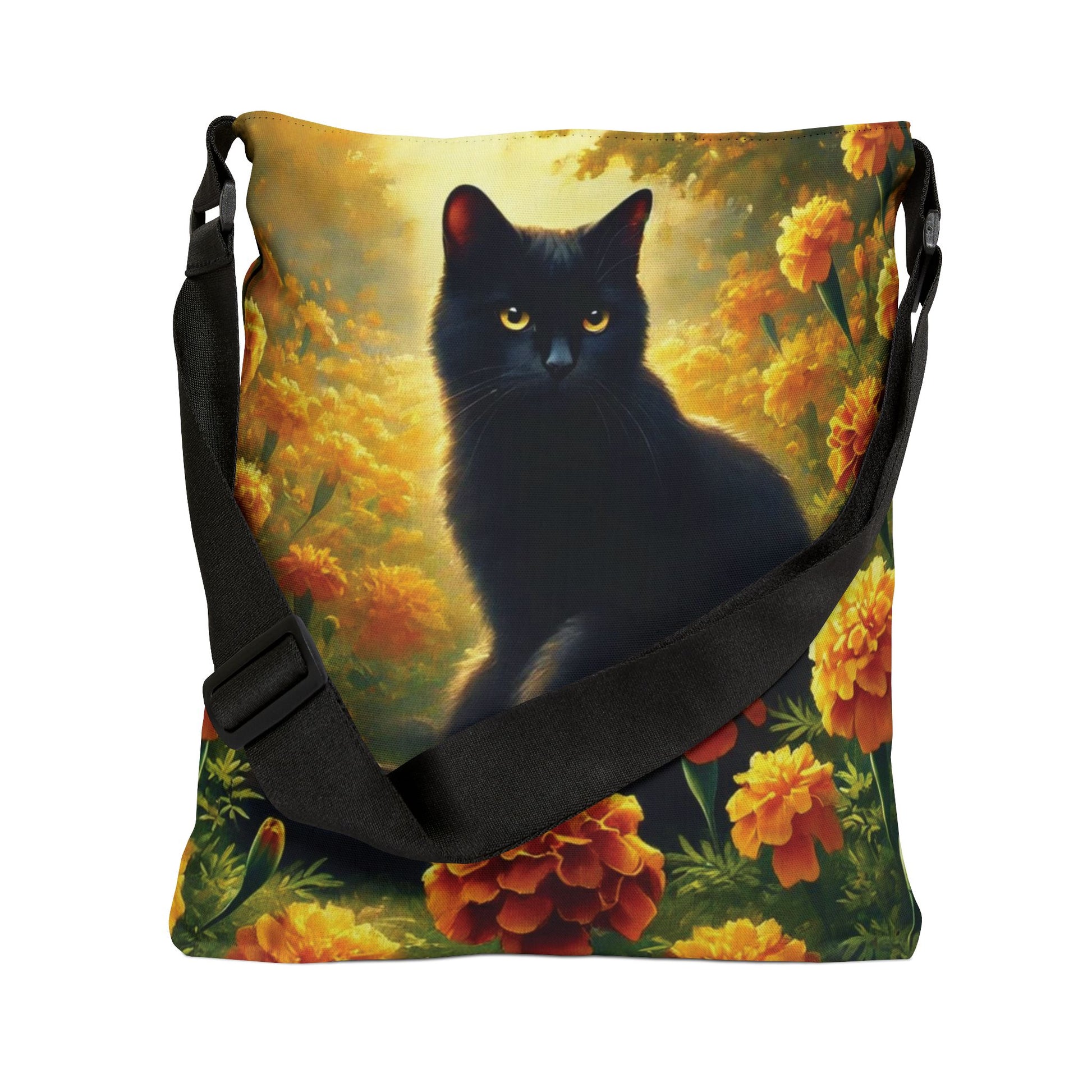 October Birth Flower - Marigolds - Cat Lover - Adjustable Strap Tote Bag   