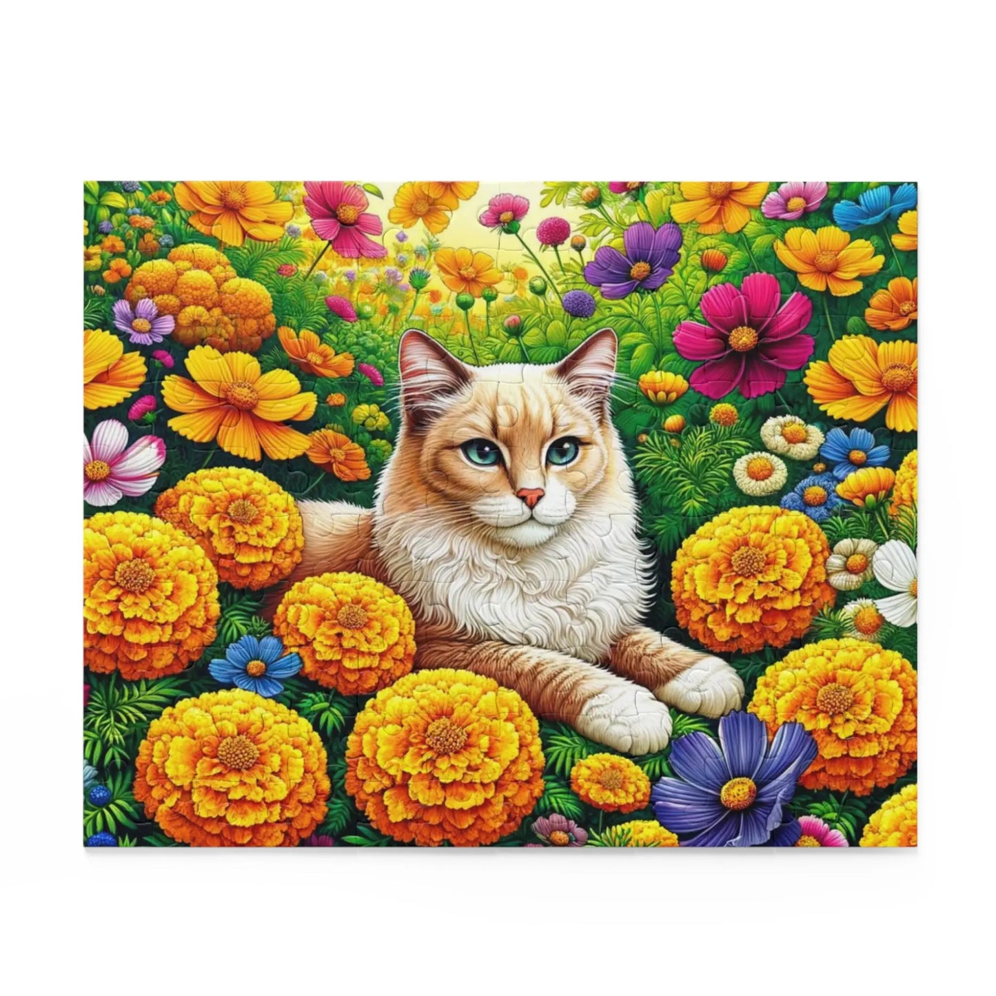 October Birth Flower Puzzle - Marigolds and Cosmos - Cat Lover Gift -  120-piece- 252-piece- or 500-piece - Montecore PawPrints