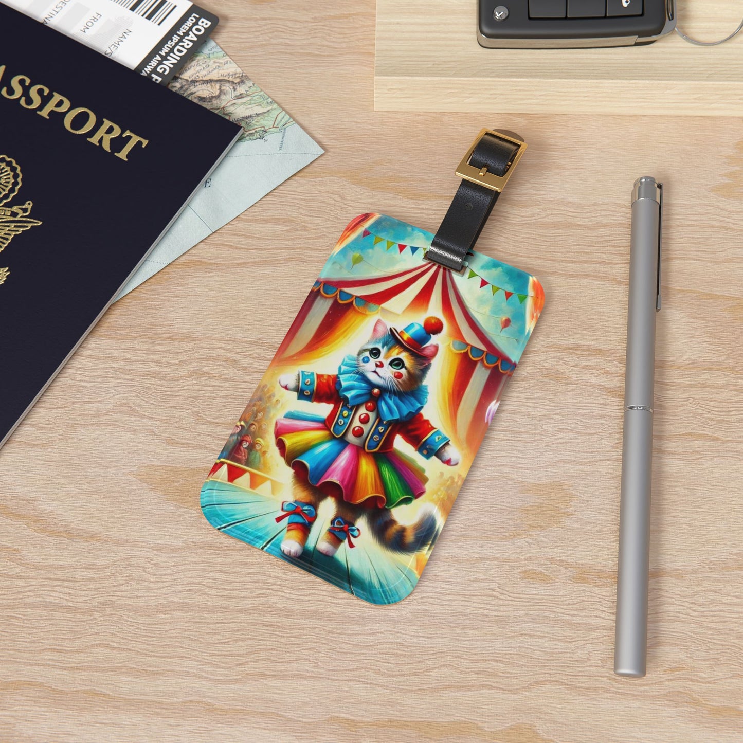 Circus Cat Clown - Luggage Tag - Travel Birthday Gift   