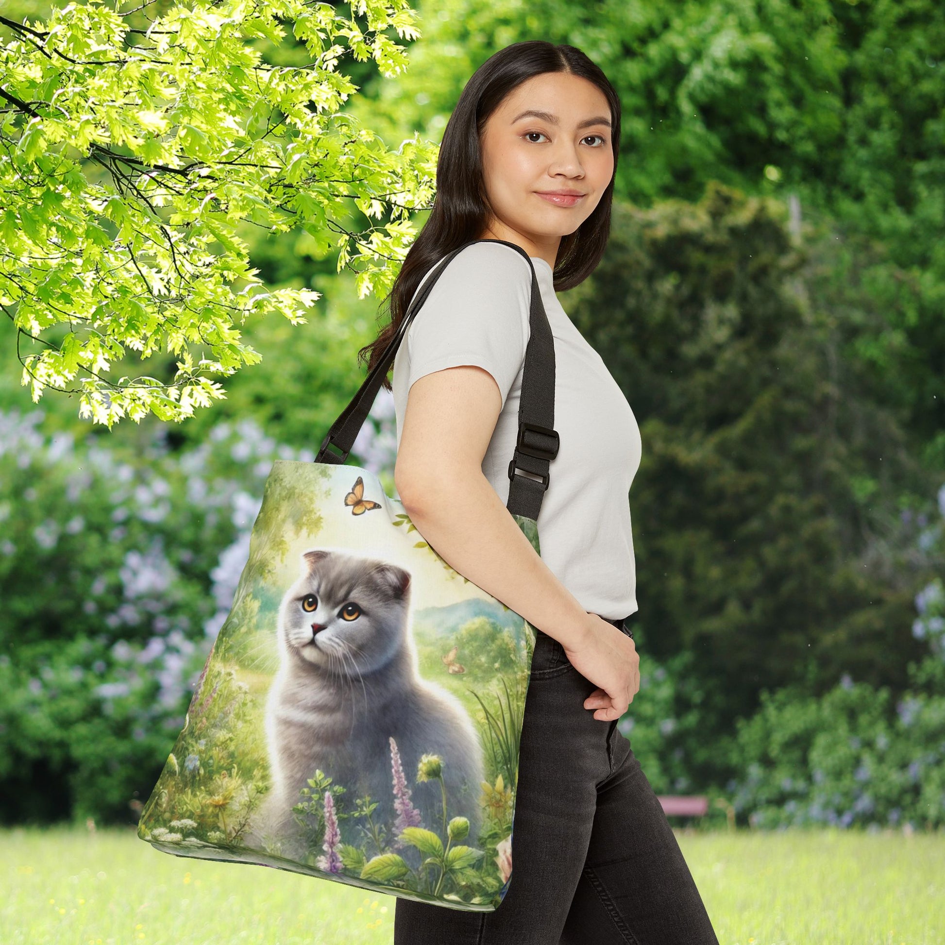 British Fold - Cat Lover - Book Bag  - Adjustable Strap Tote Bag   