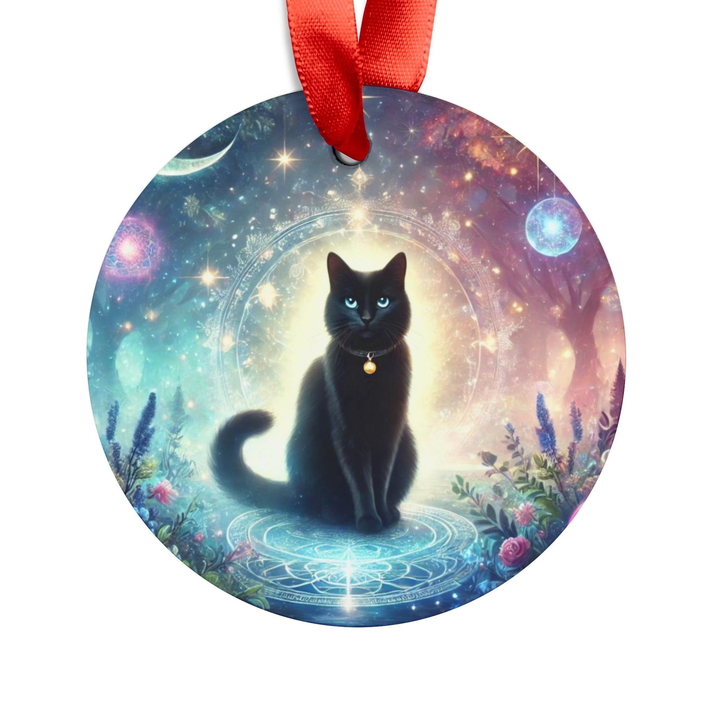 Black Cat - Cosmic Acrylic Ornament with Ribbon   