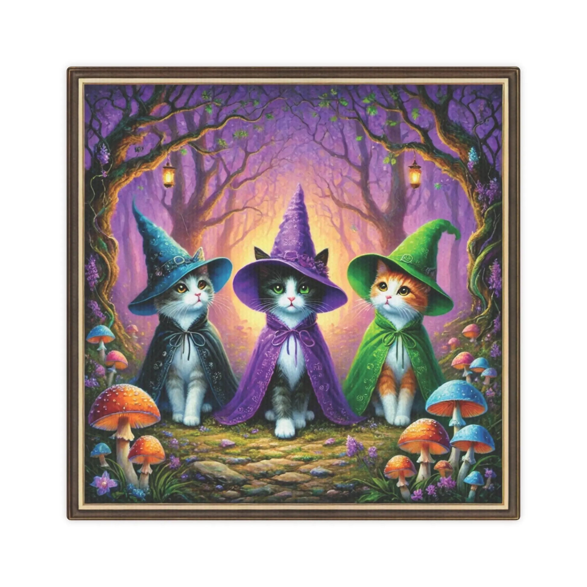 Halloween Decor - Three Cat Witches - Cat Lover  - Wall Art Decor 8x8   