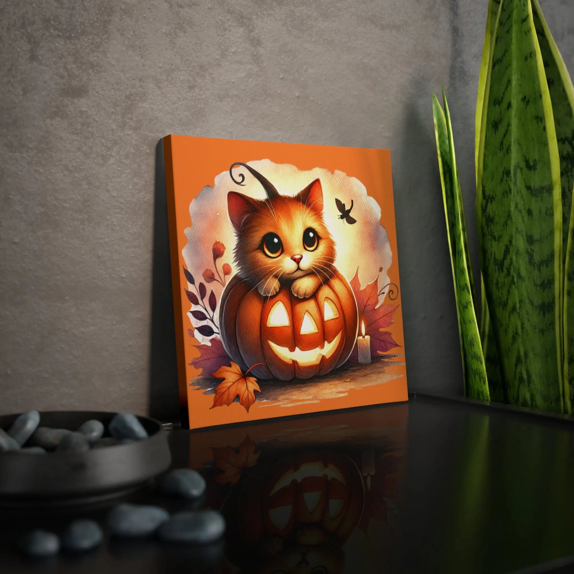 Kitten Jack-O-Lantern - Cat Lover - Wall Art Decor 8x8   