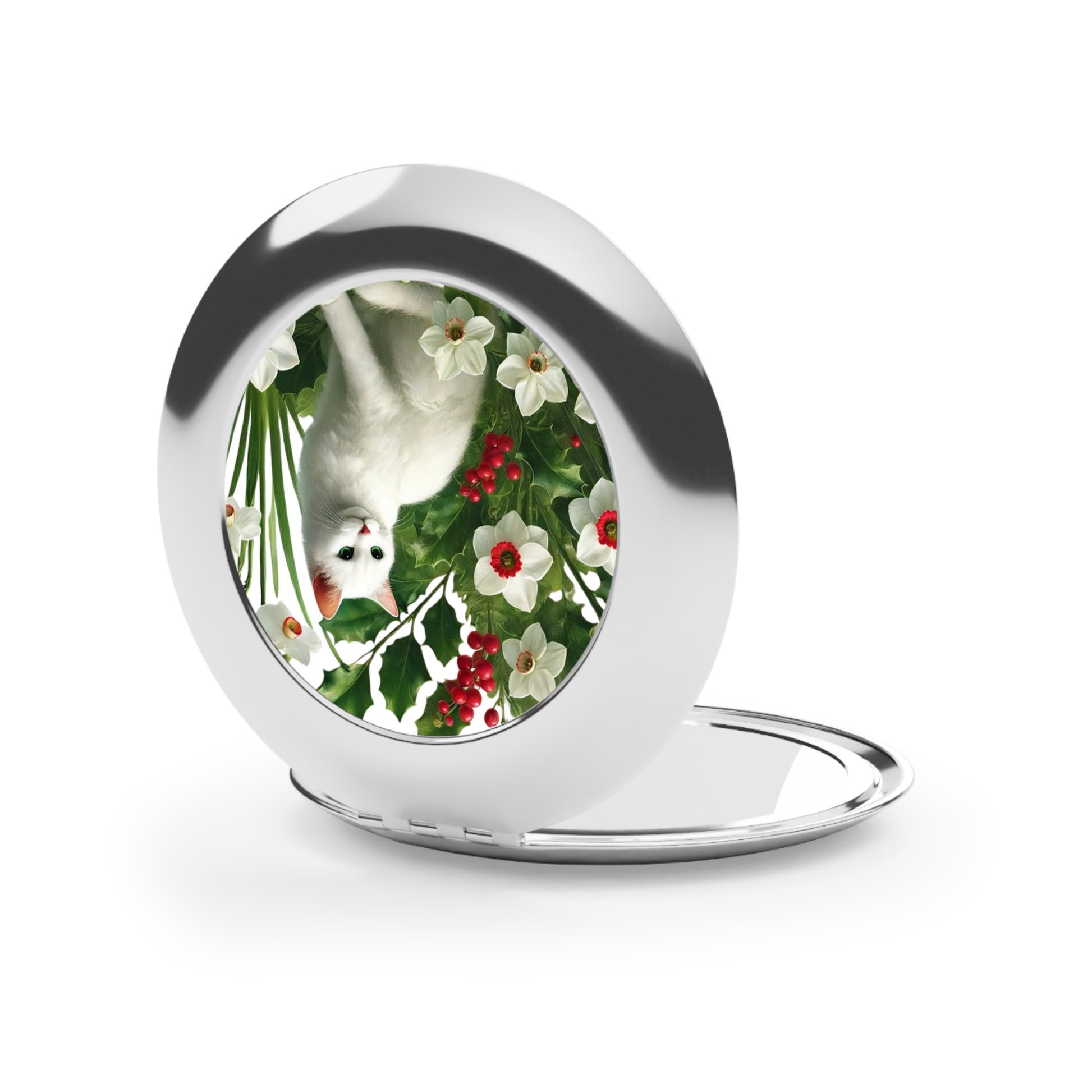 December Birth Flower - Cat Lover - Compact Travel Mirror   