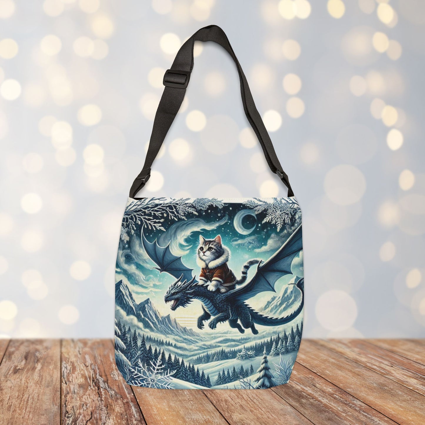 Dragon Adventures- Cat Lover - Book Bag  - Adjustable Strap Tote Bag   