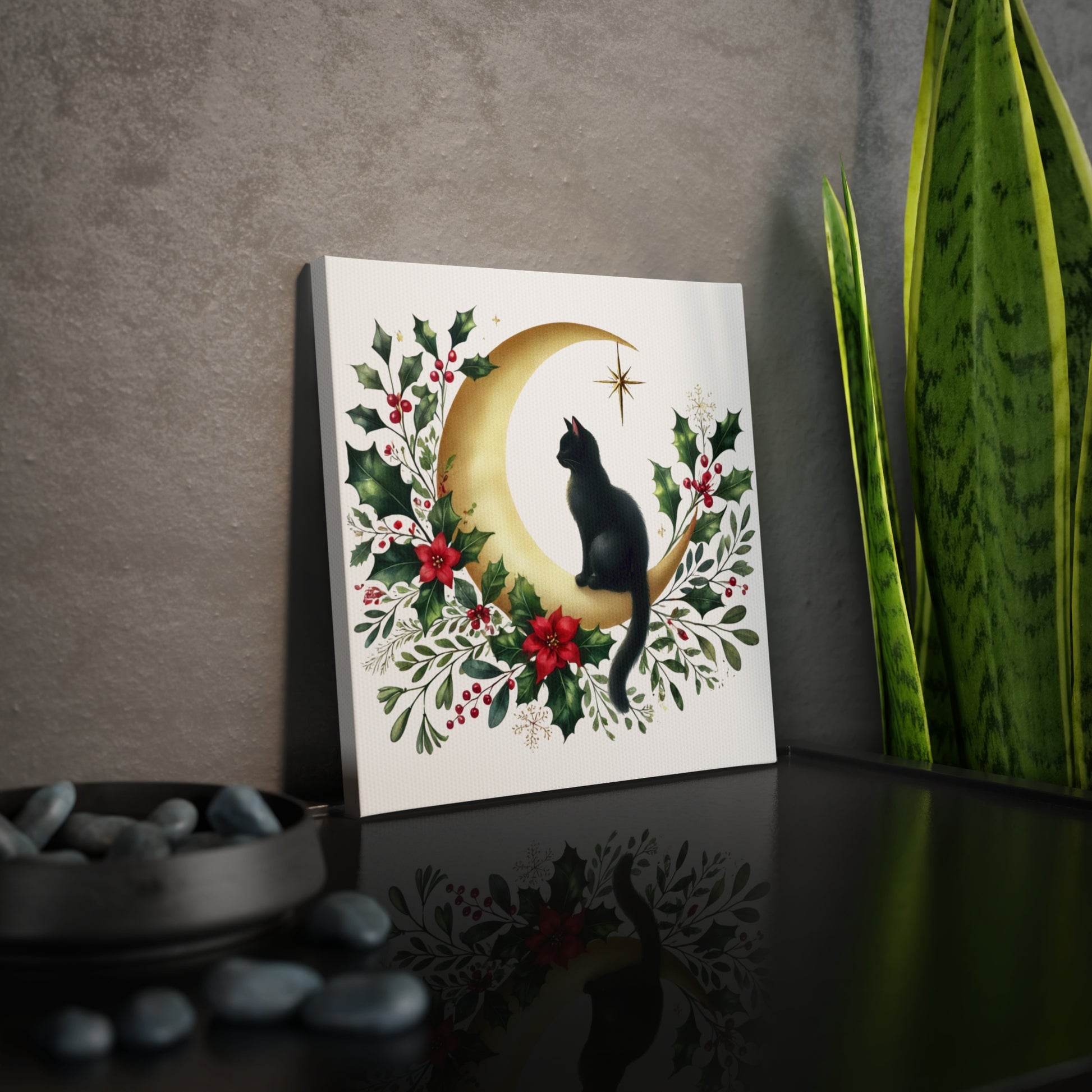 Copy of Holiday Moon - Winter Greeting - Cat Lover - Wall Art 8x8   