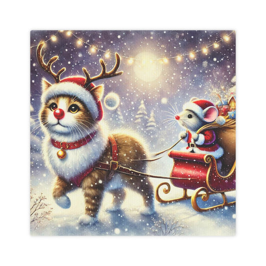 Cat Rudolph - Santa Mouse  - Cat Lover - Holiday Decor - Wall Art Decor 8x8   