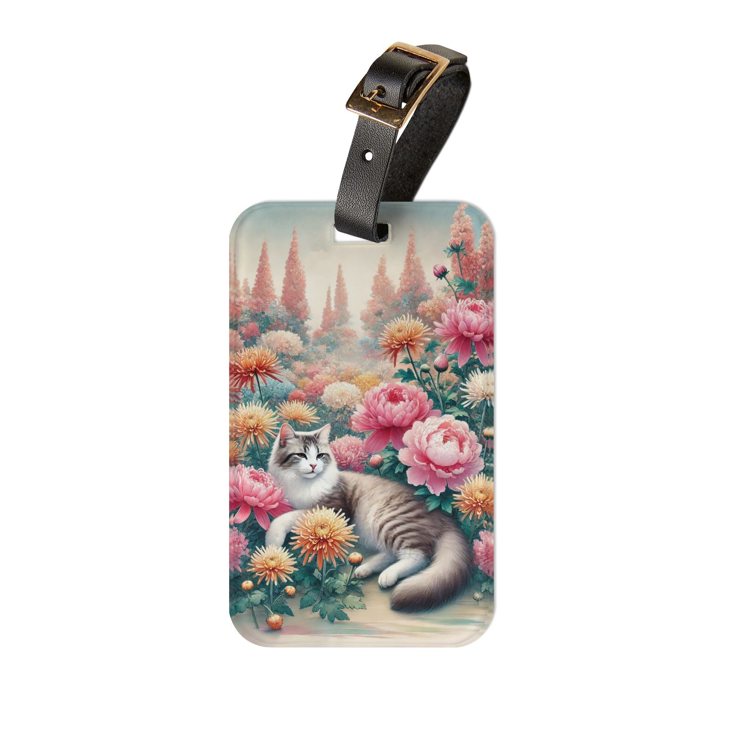 November Birth Month Flowers - Cat Lover - Luggage Tag - Travel Gift   