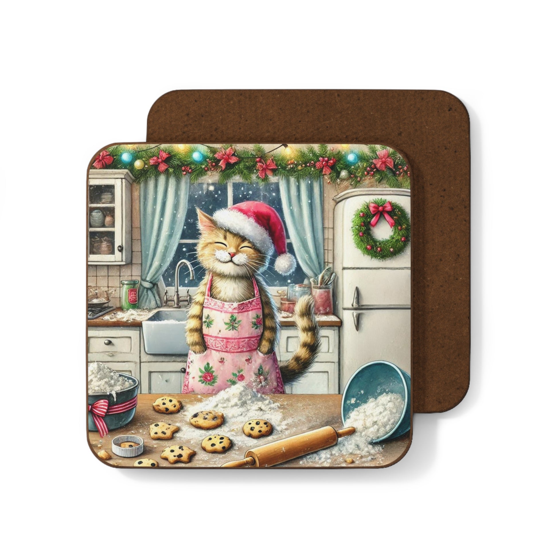 Christmas Cookies - Cat lover - Hardboard Back Coaster   