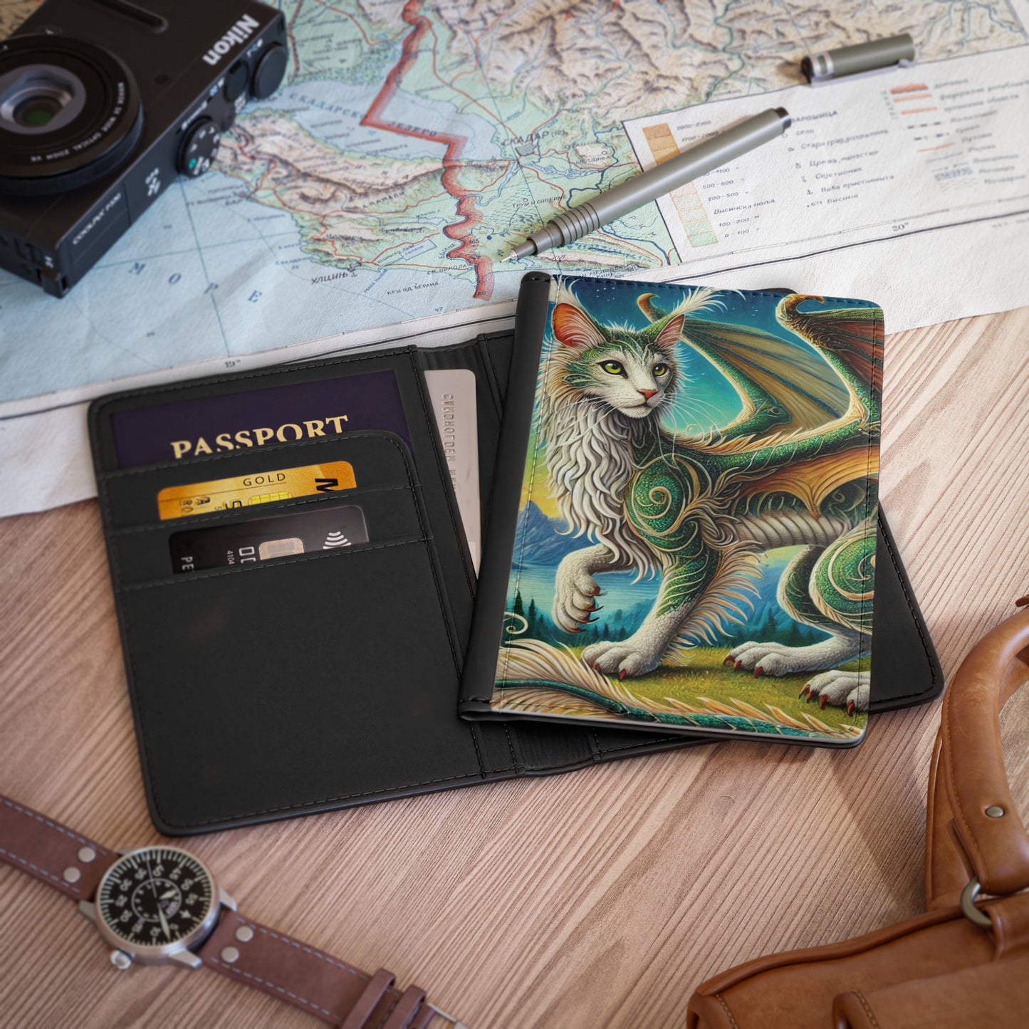 The Cragon - Cat Dragon - Travel Wallet  - Passport Cover   