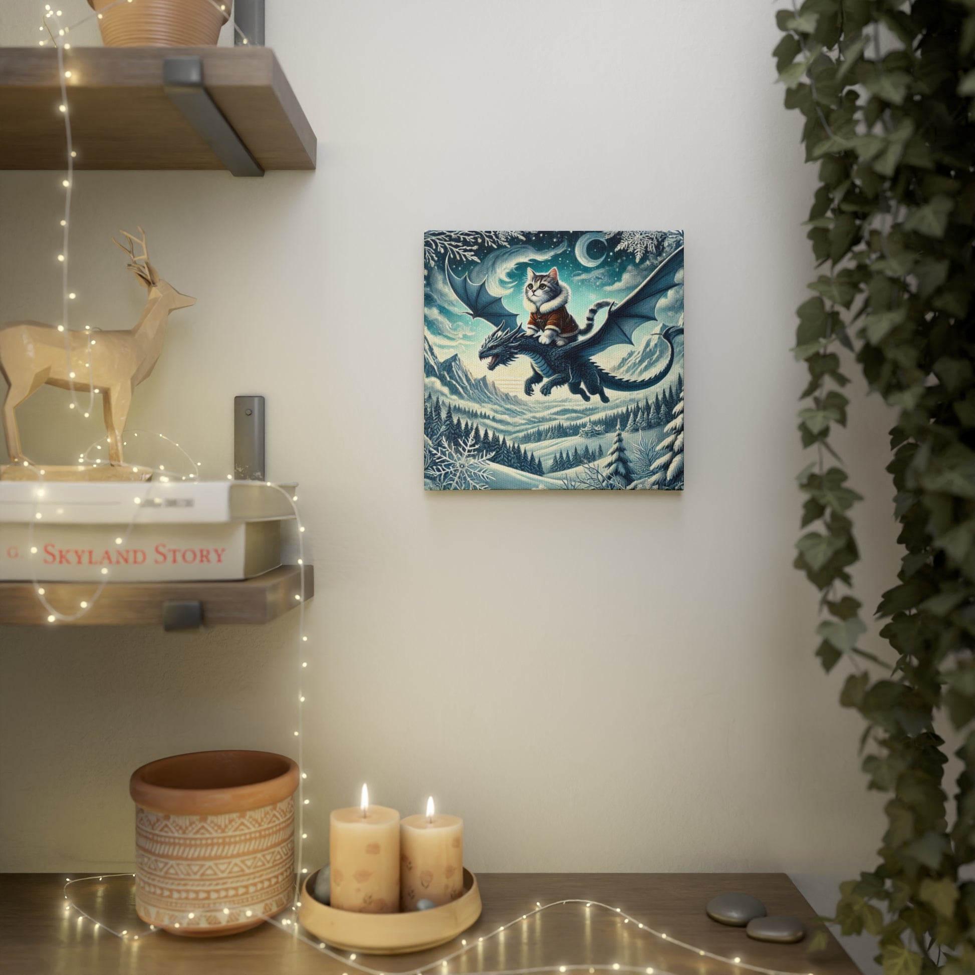 Winter Dragon Flight - Cat Lover - Wall Art Decor   