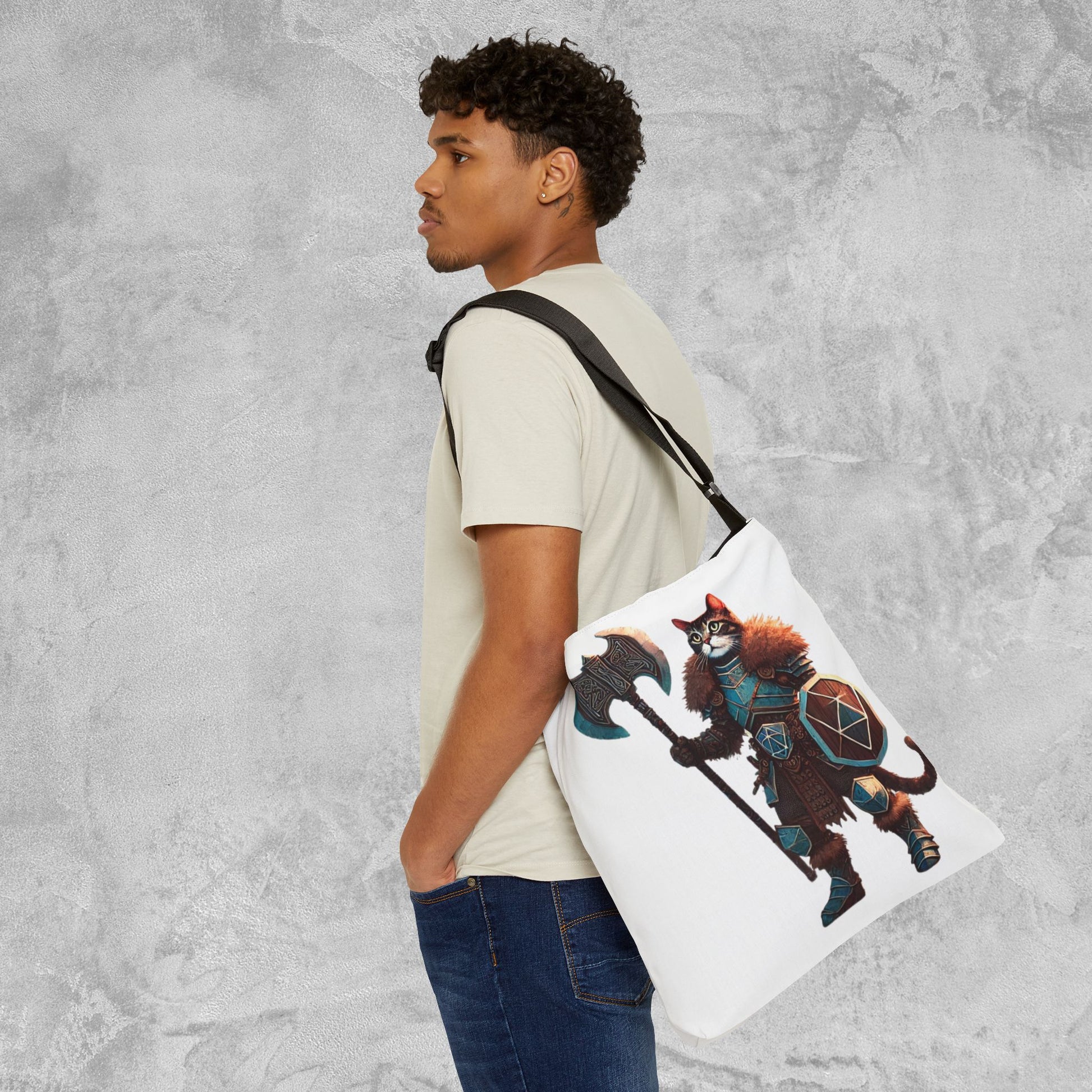 Dungeons and Dragons - Cat Warrior - Adjustable Strap Tote Bag   