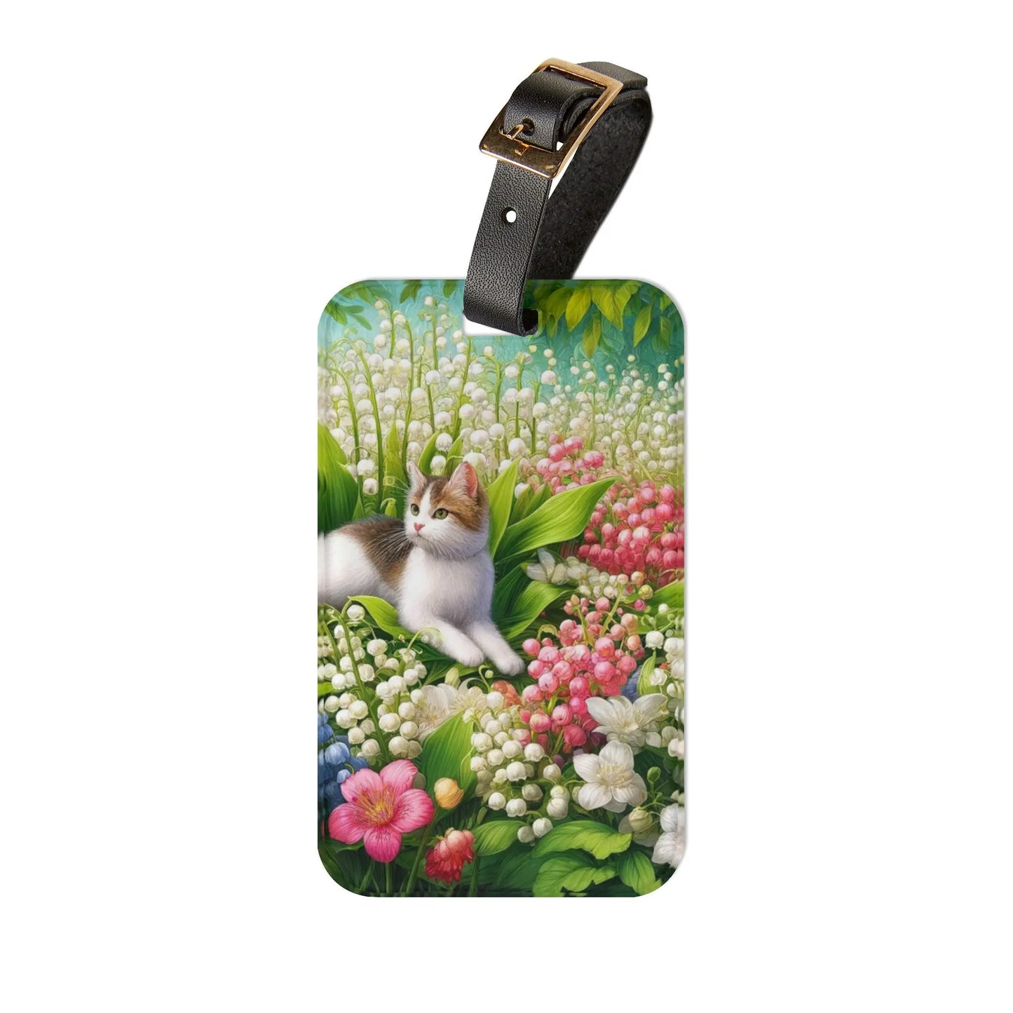 May Birth Flower - Lily of the Valley and Hawthorn - Cat Lover - Luggage Tag - Montecore PawPrints