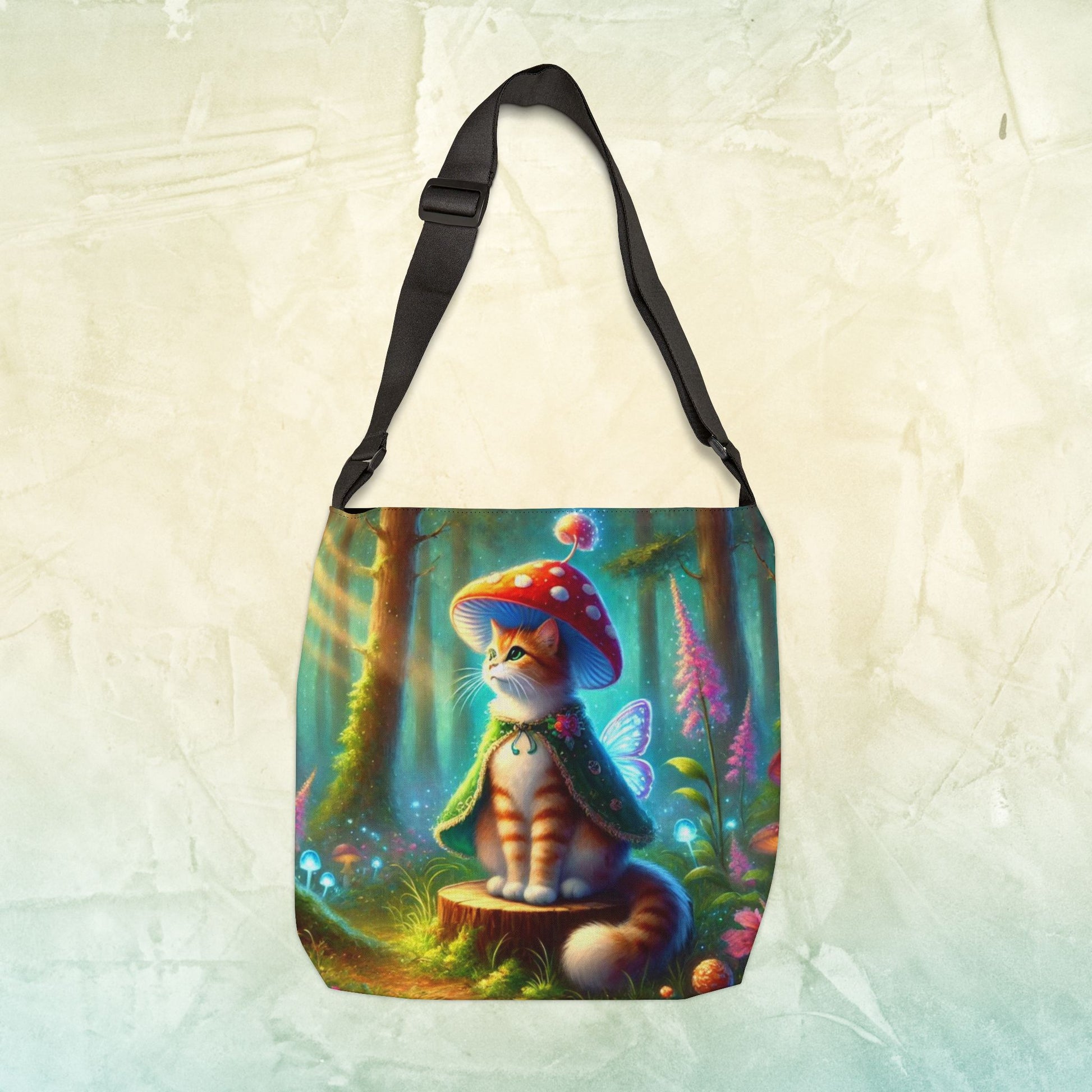 Magic Mushroom - Orange Cat Fairy - Adjustable Tote Bag   