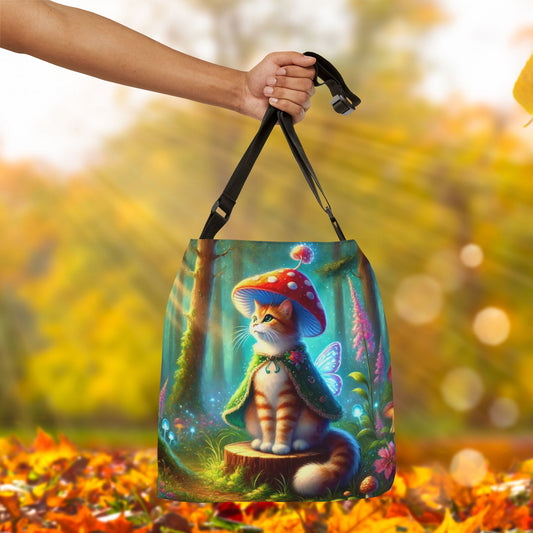 Magic Mushroom - Orange Cat Fairy - Adjustable Tote Bag   