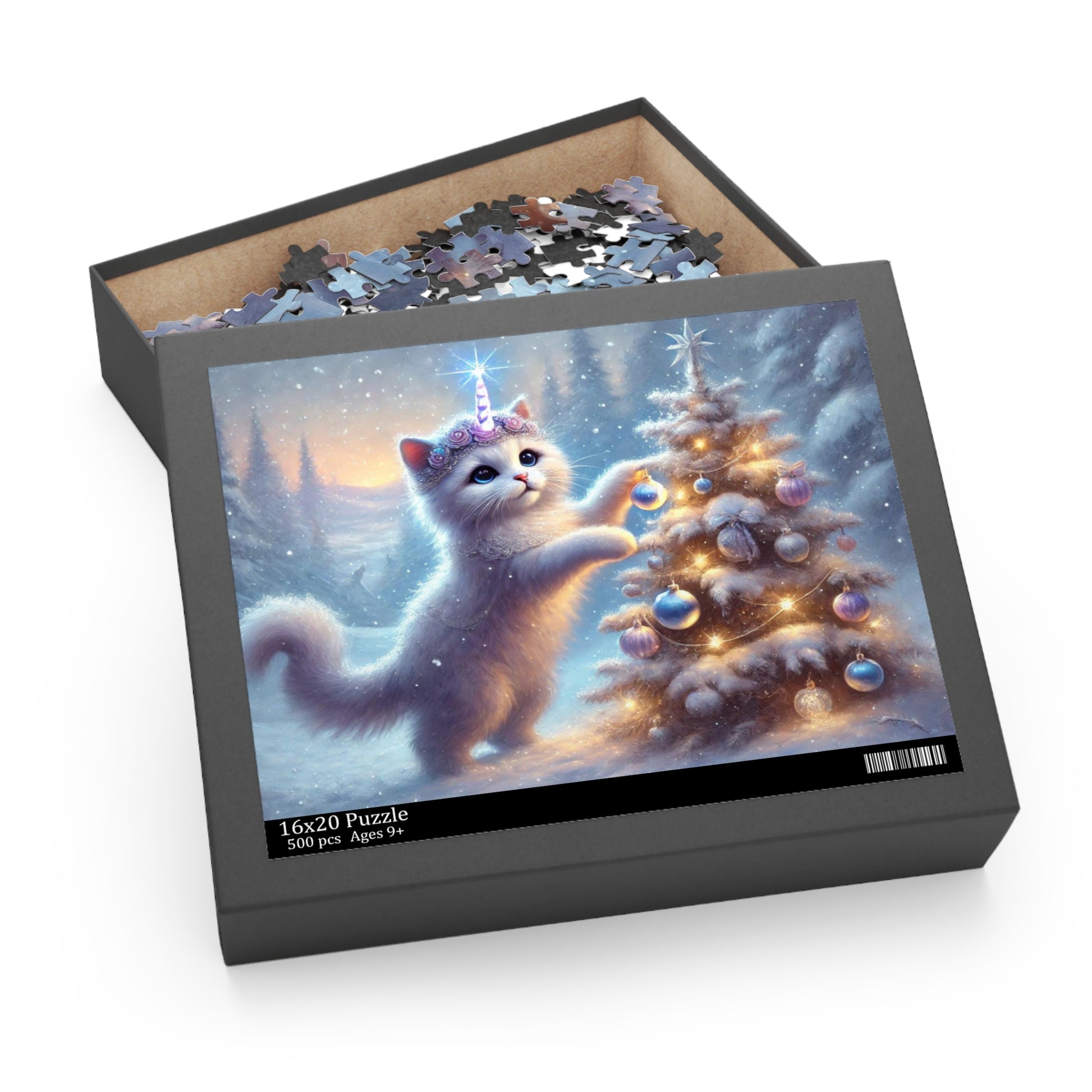 Winter Magic Caticorn Puzzle - Cat Unicorn Gift 120, 252, or 500 -piece options   